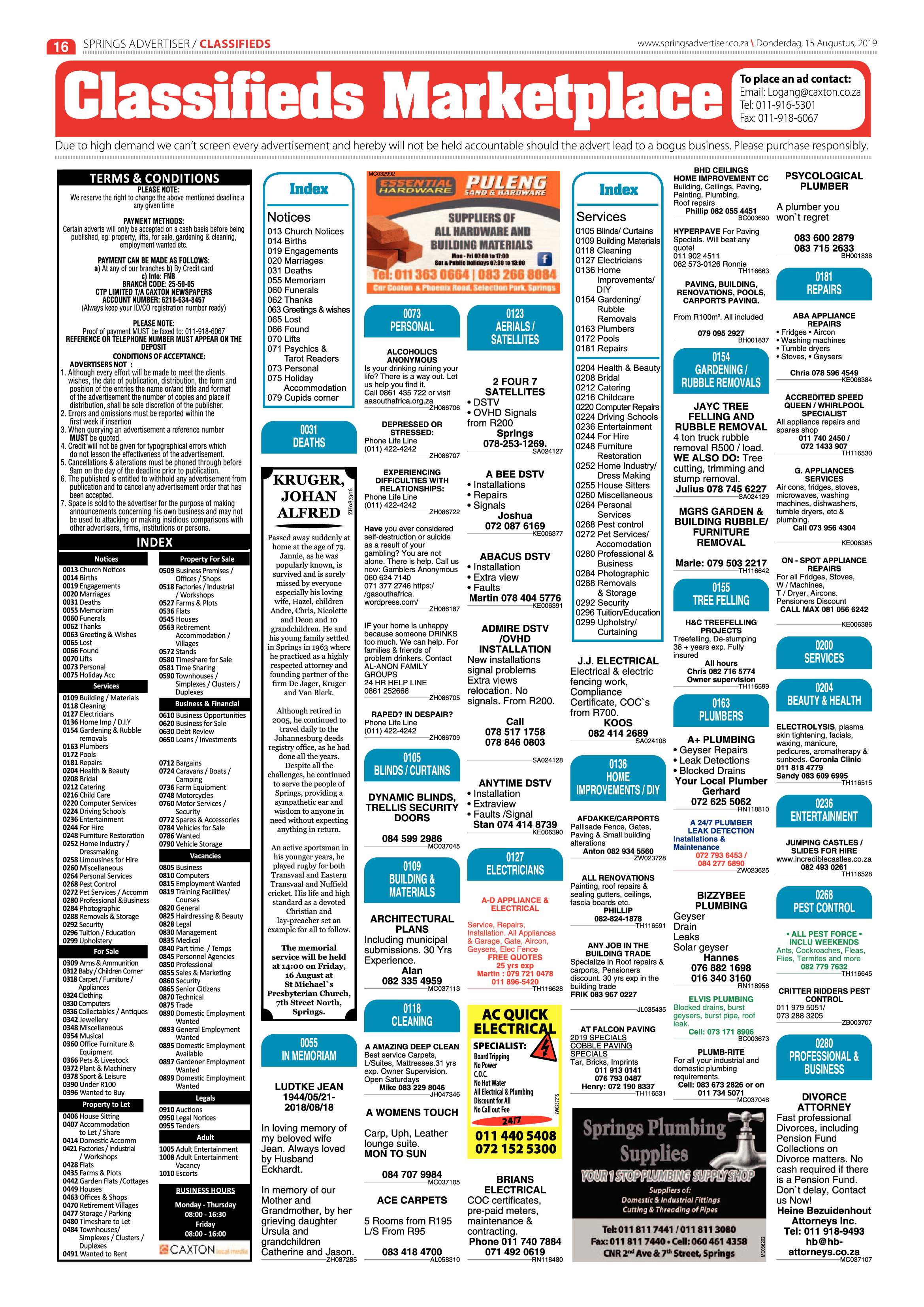 Springs Advertiser 15 August 2019 page 16