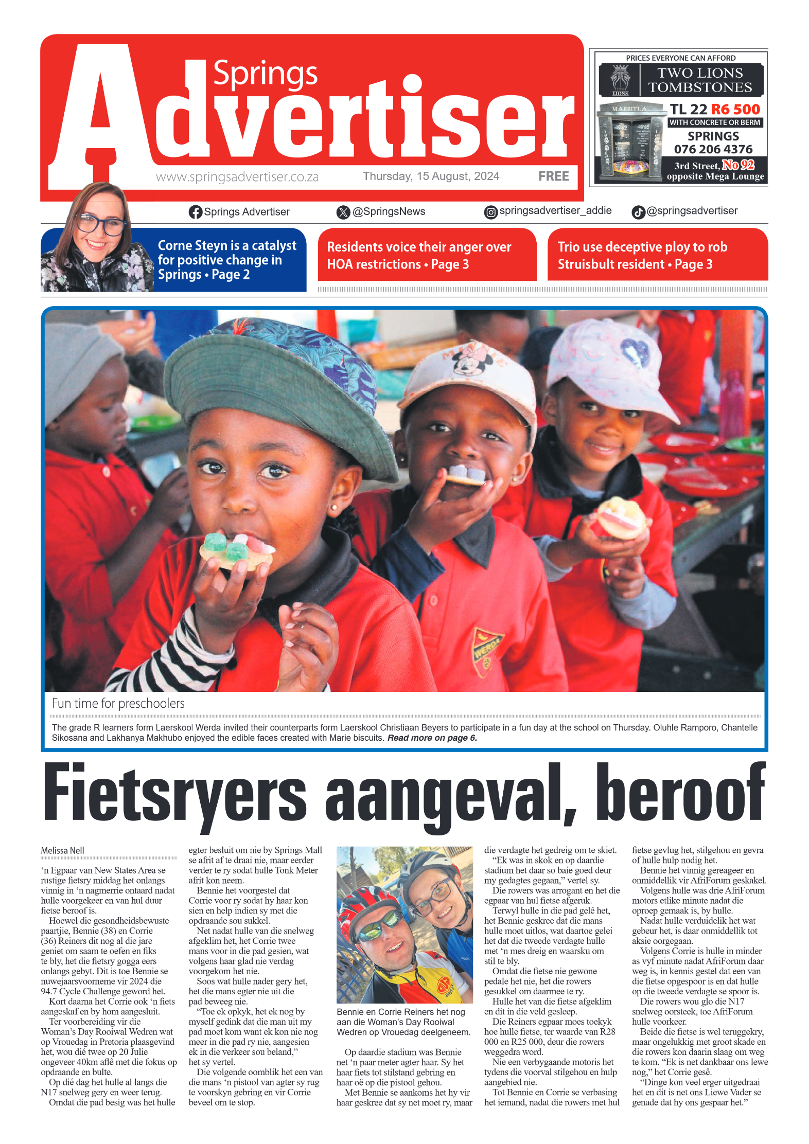 Springs Advertiser 15 August 2024 page 1