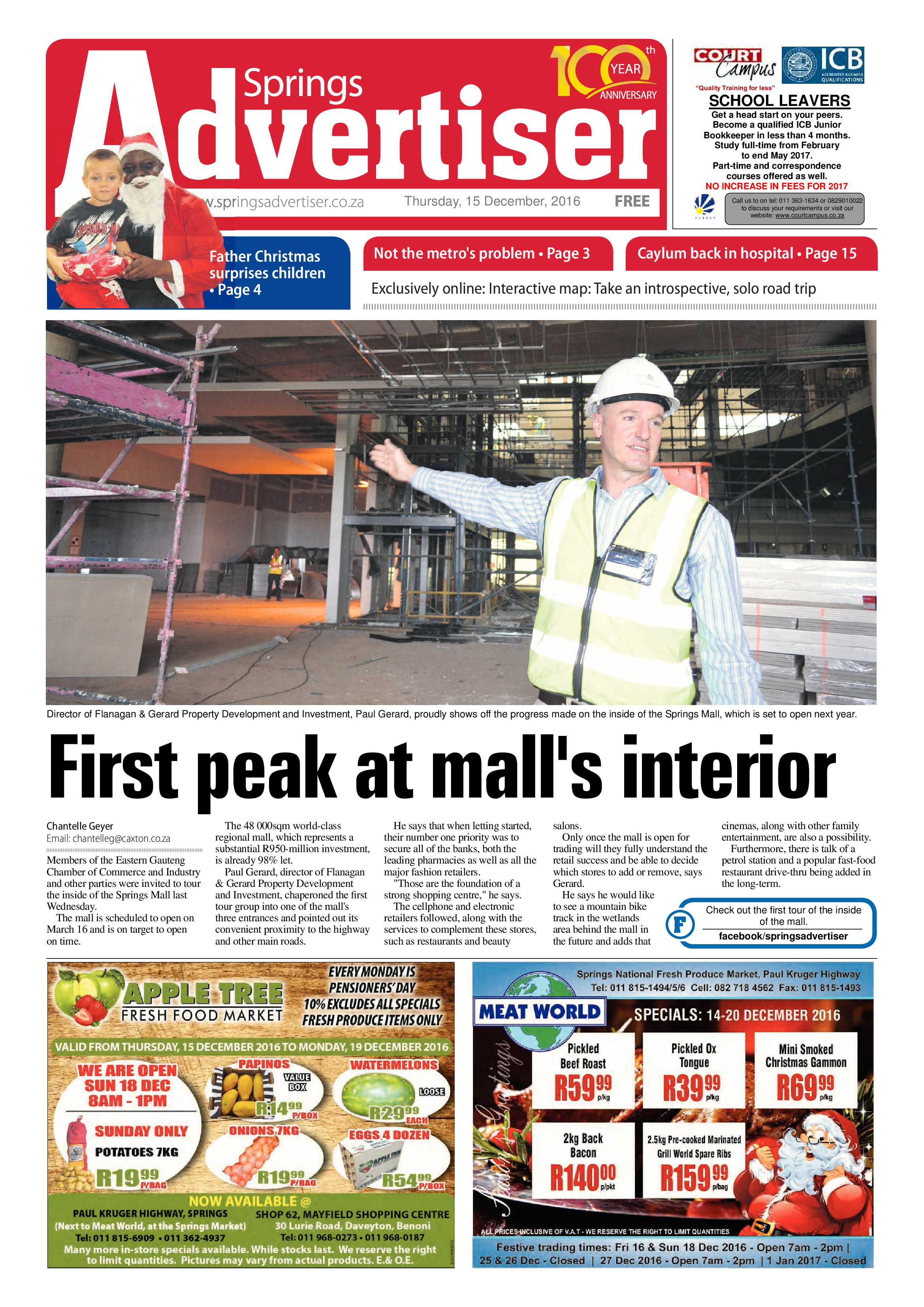 Springs Advertiser 15 December 2016 page 1