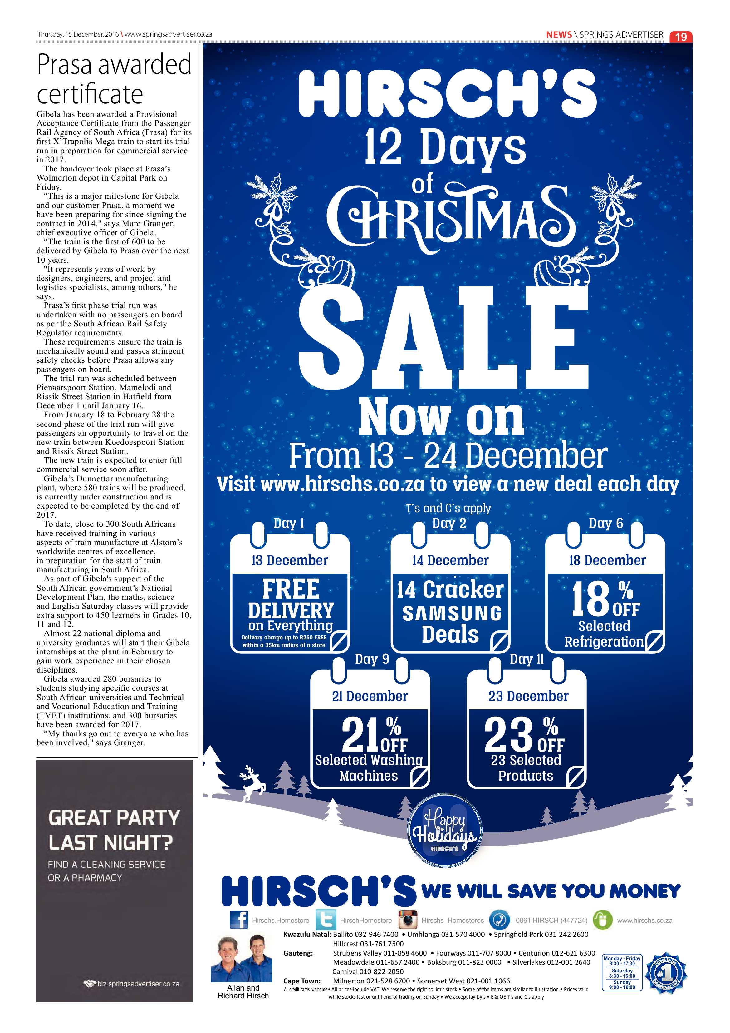 Springs Advertiser 15 December 2016 page 19