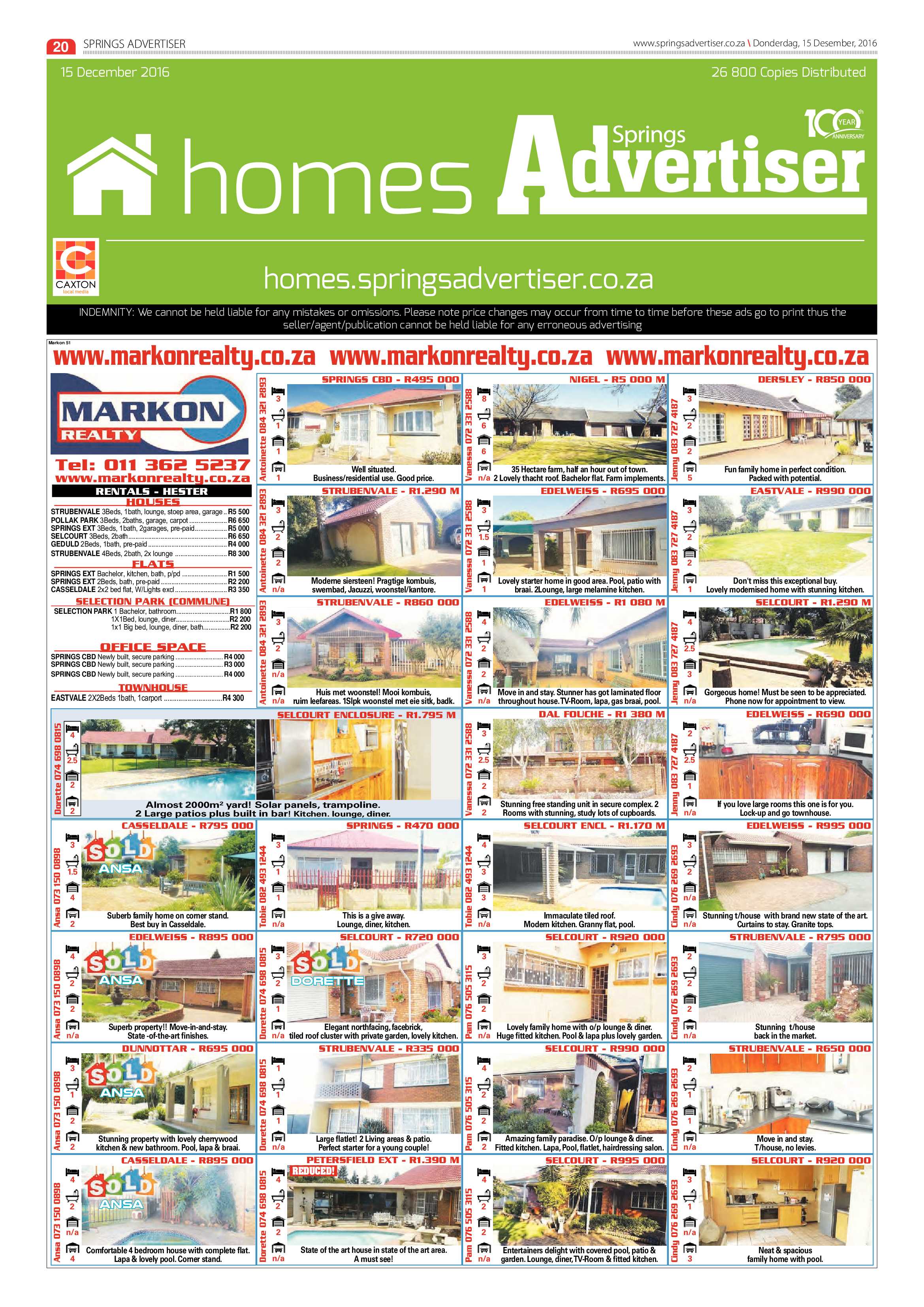 Springs Advertiser 15 December 2016 page 20