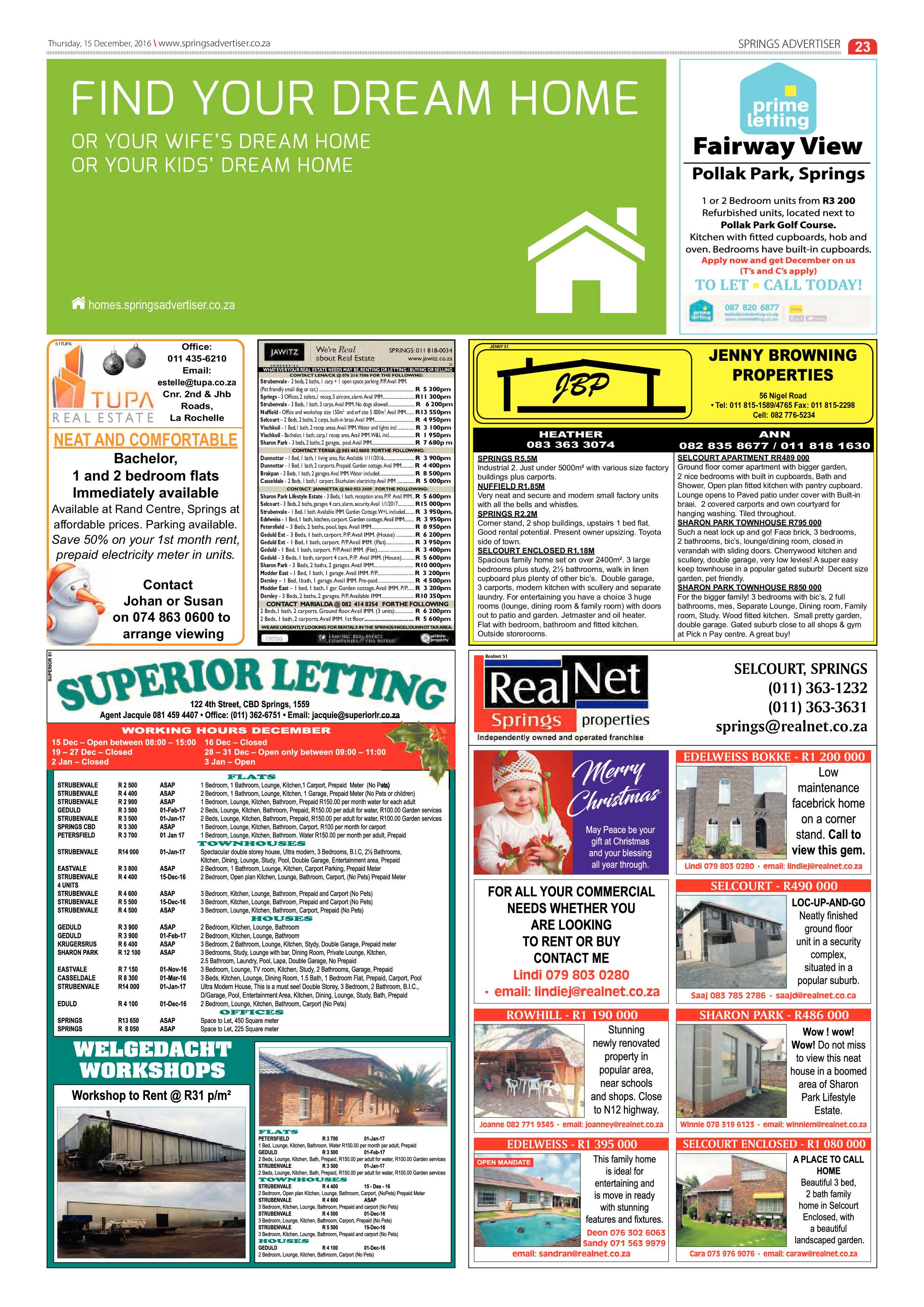 Springs Advertiser 15 December 2016 page 23