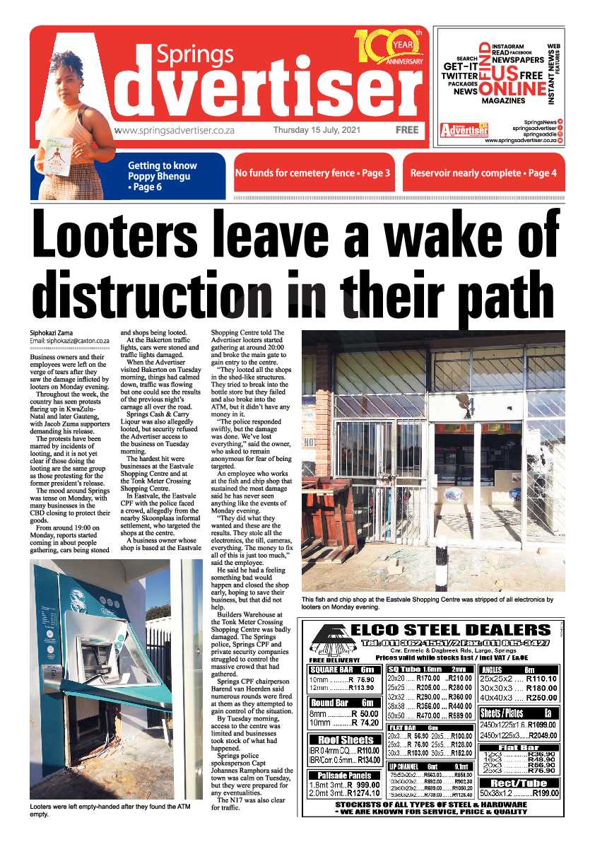 Springs Advertiser 15 July 2021 page 1