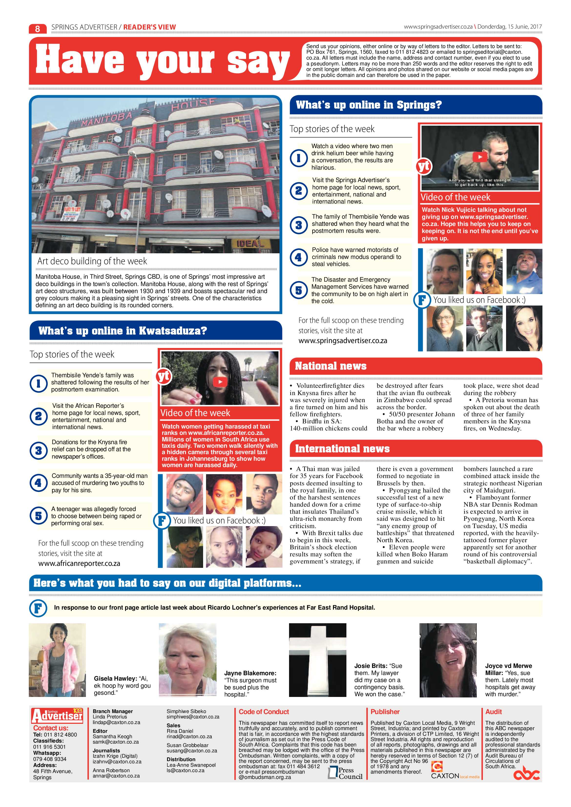 Springs Advertiser 15 June 2017 page 8