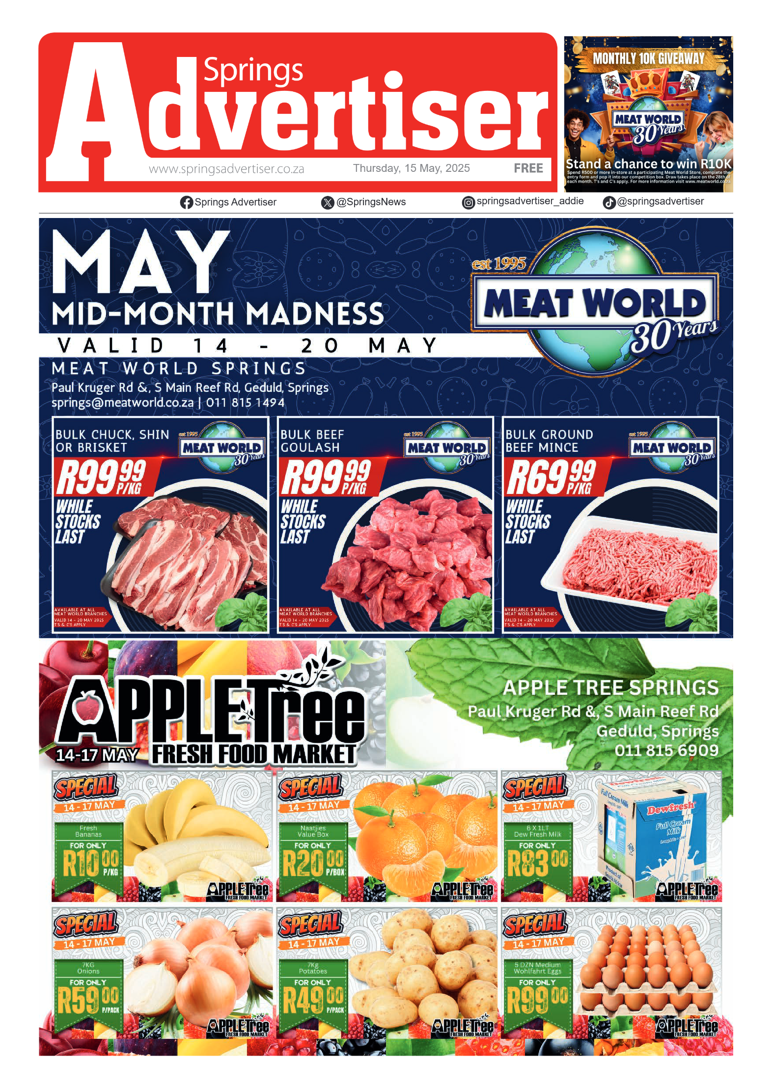 Springs Advertiser 15 May 2025 page 1