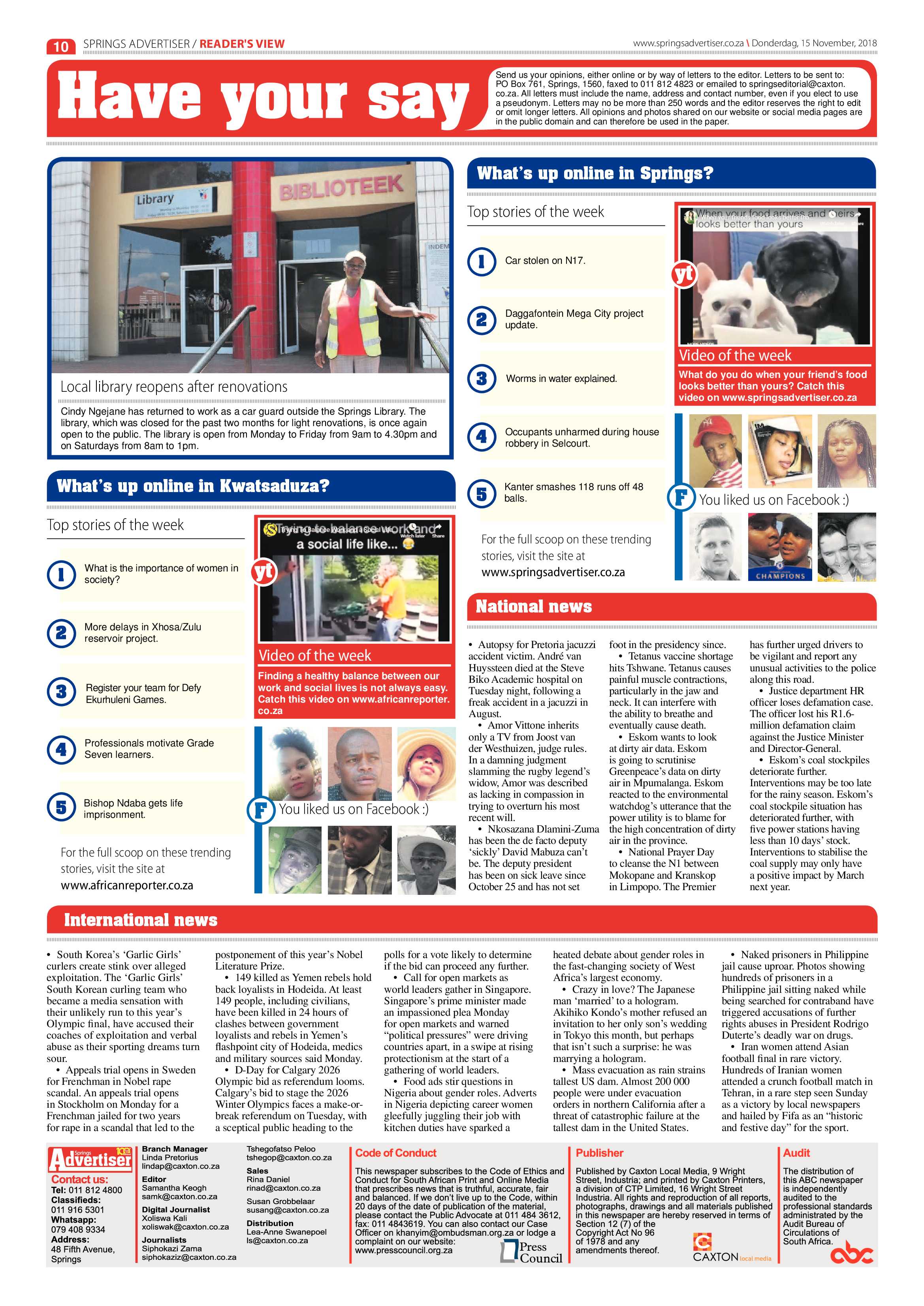 Springs Advertiser 15 November 2018 page 10