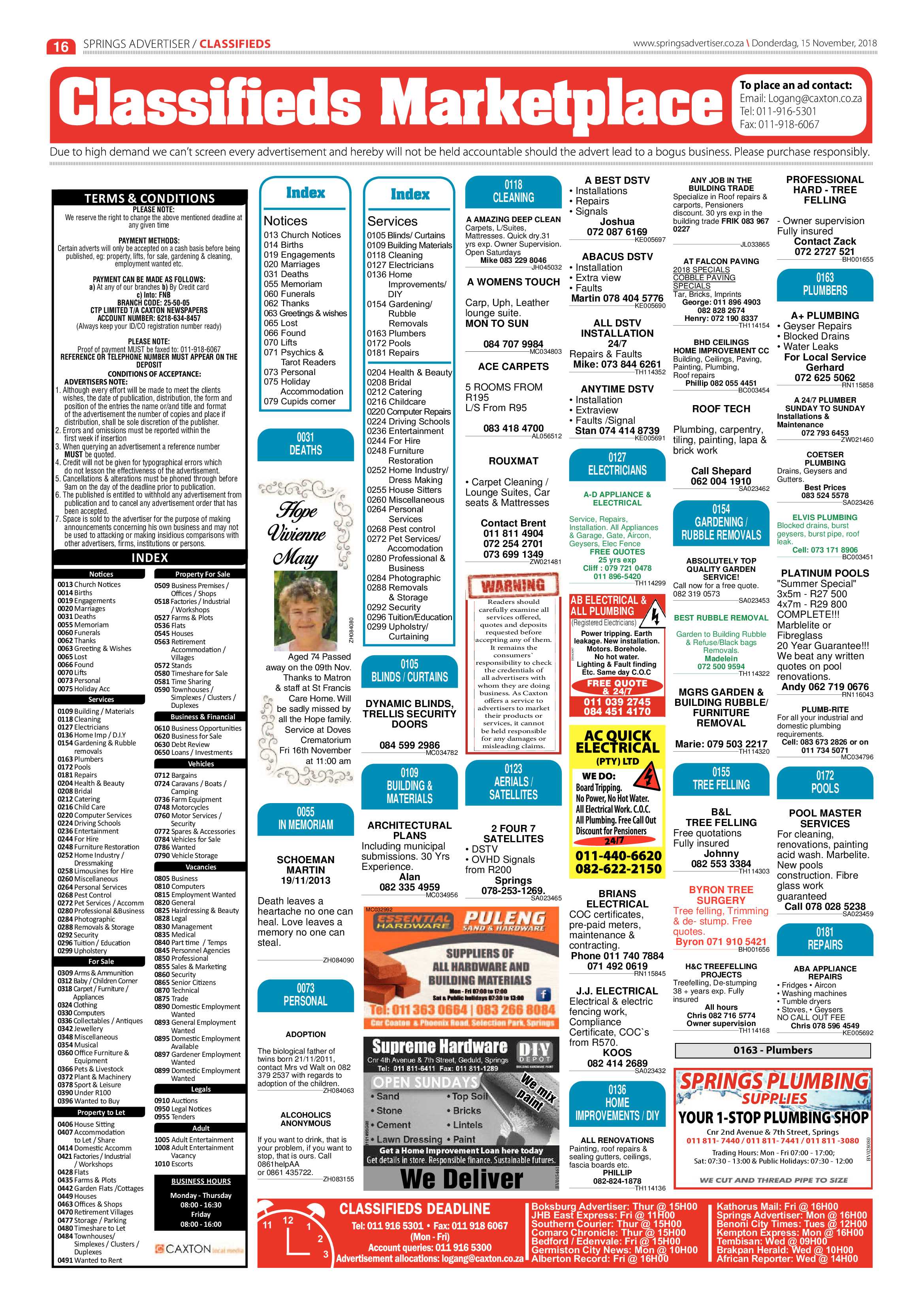 Springs Advertiser 15 November 2018 page 16