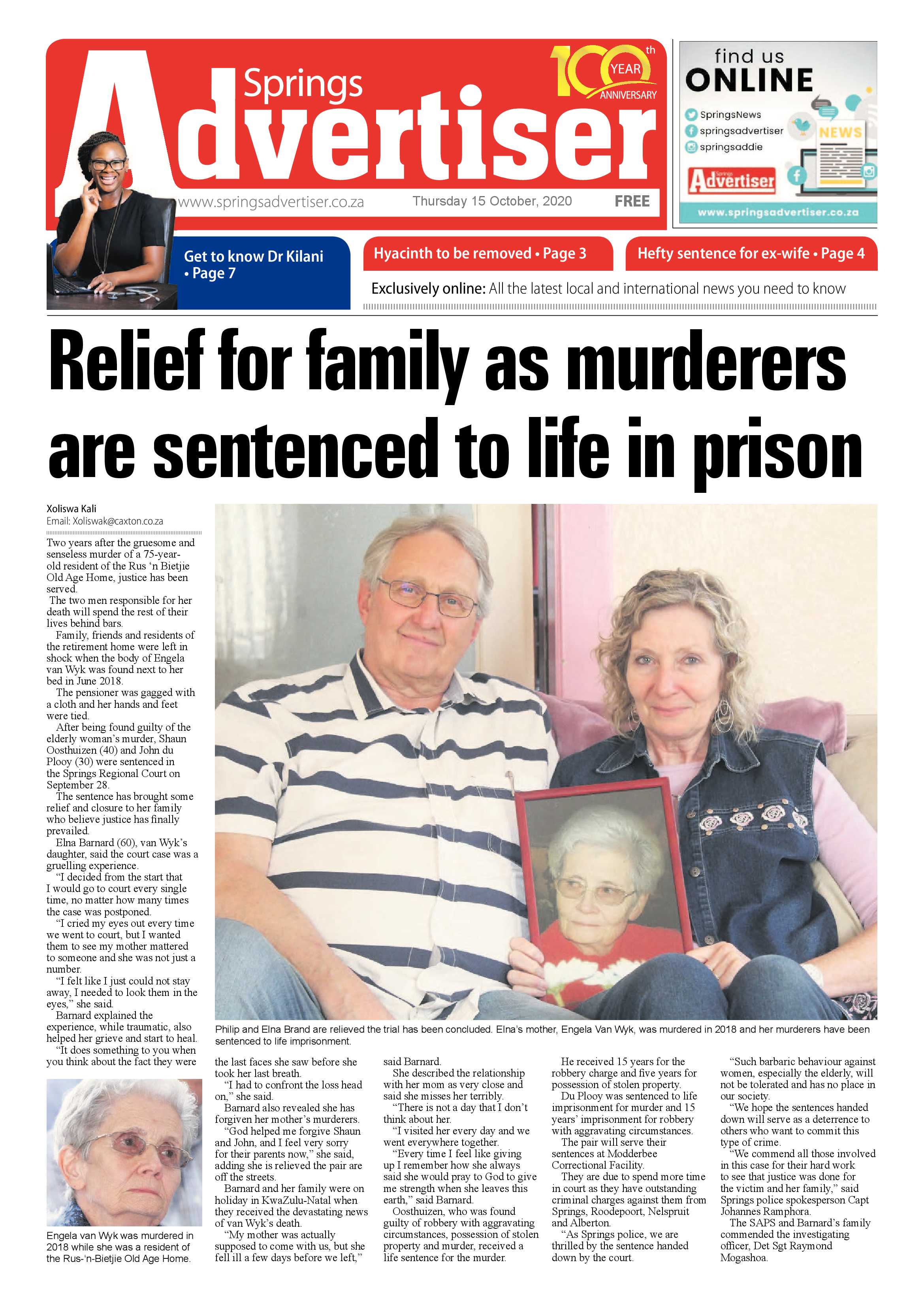 Springs Advertiser 15 October 2020 page 1