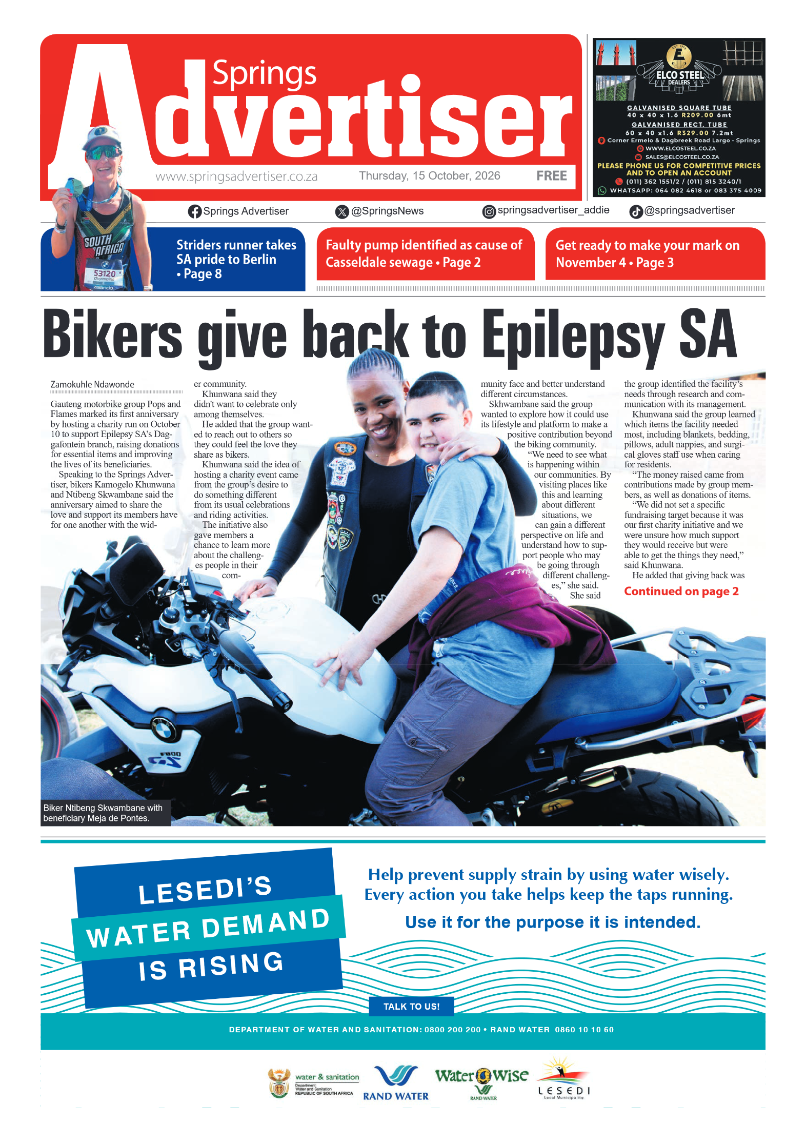 Springs Advertiser 15 October 2026 page 1