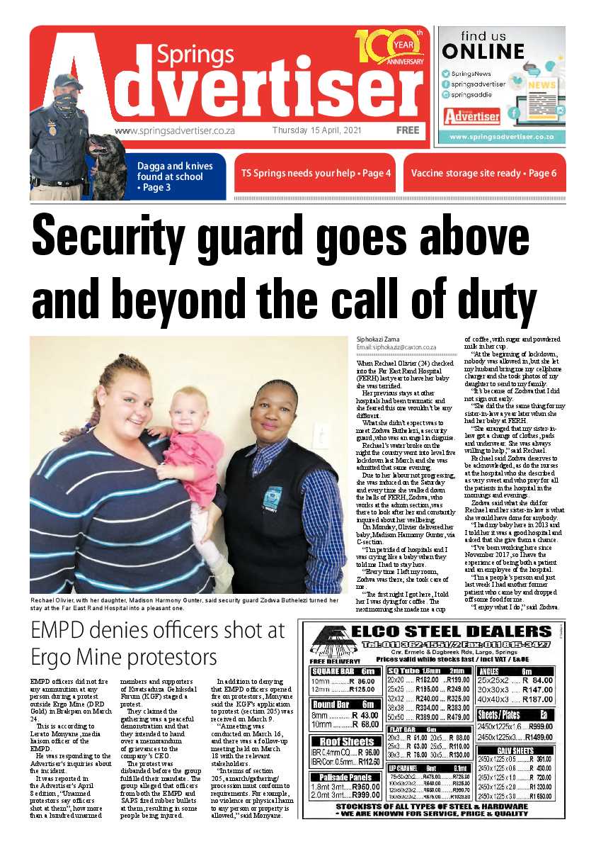 Springs Advertiser 16 April 2021 page 1