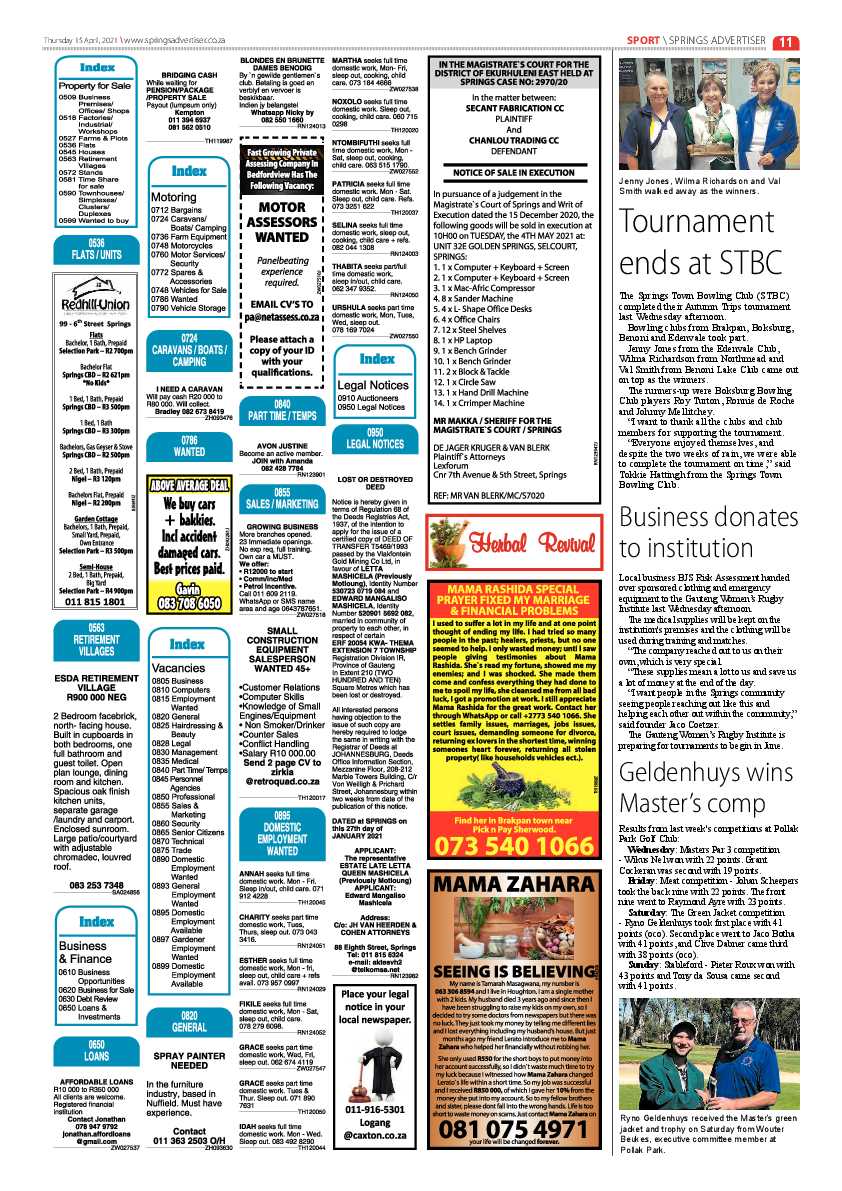 Springs Advertiser 16 April 2021 page 11