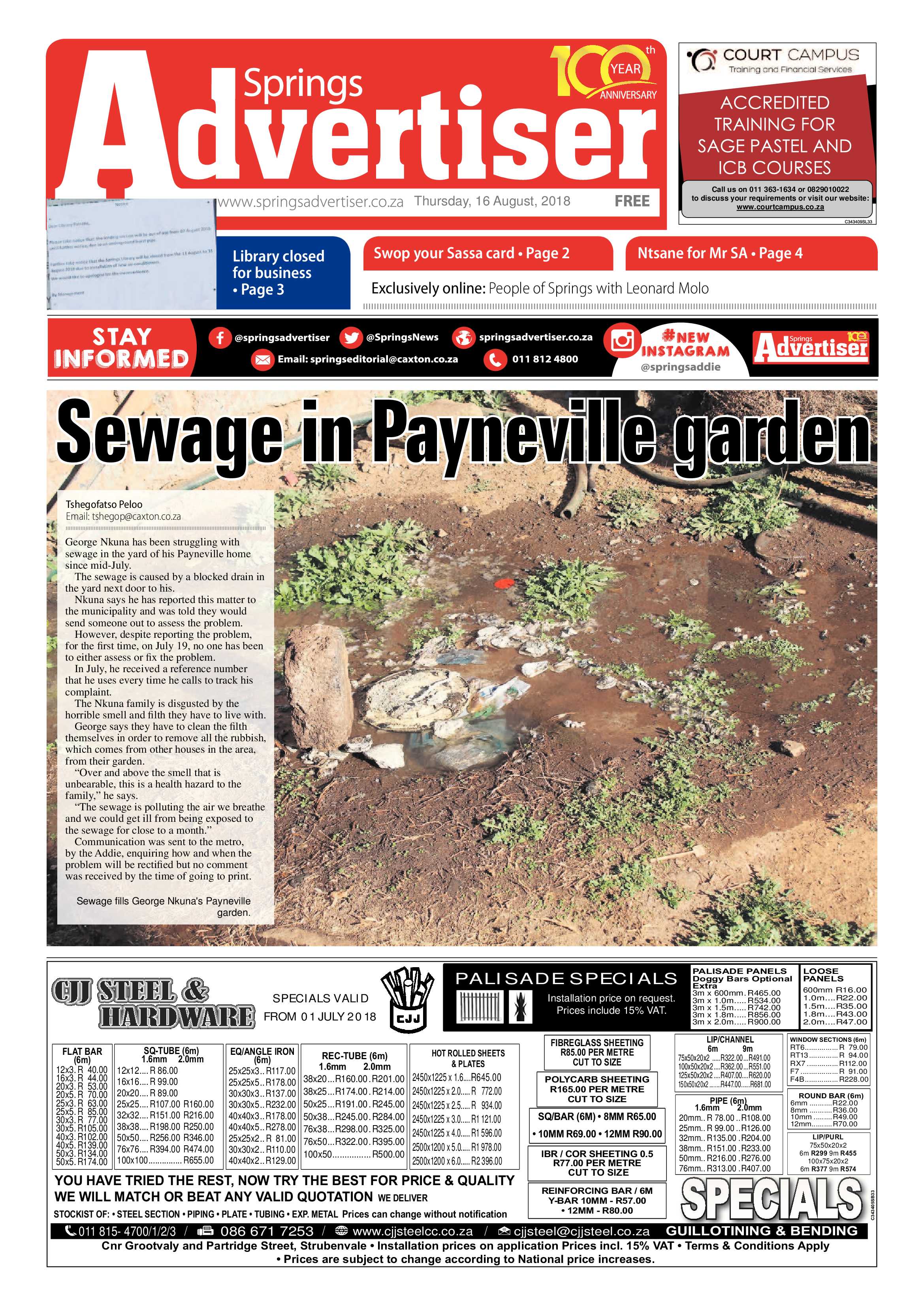 Springs Advertiser 16 August 2018 page 1