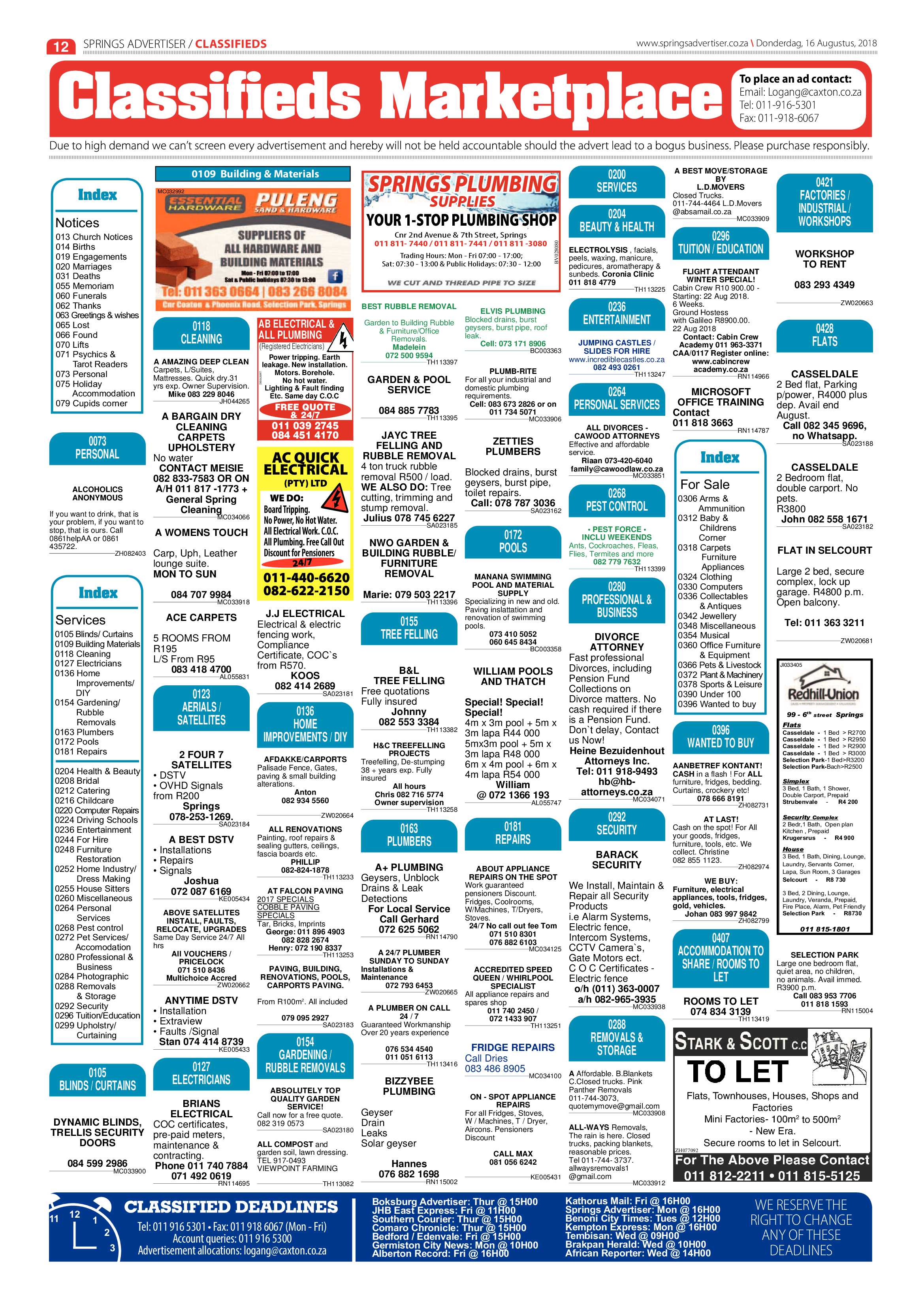 Springs Advertiser 16 August 2018 page 12