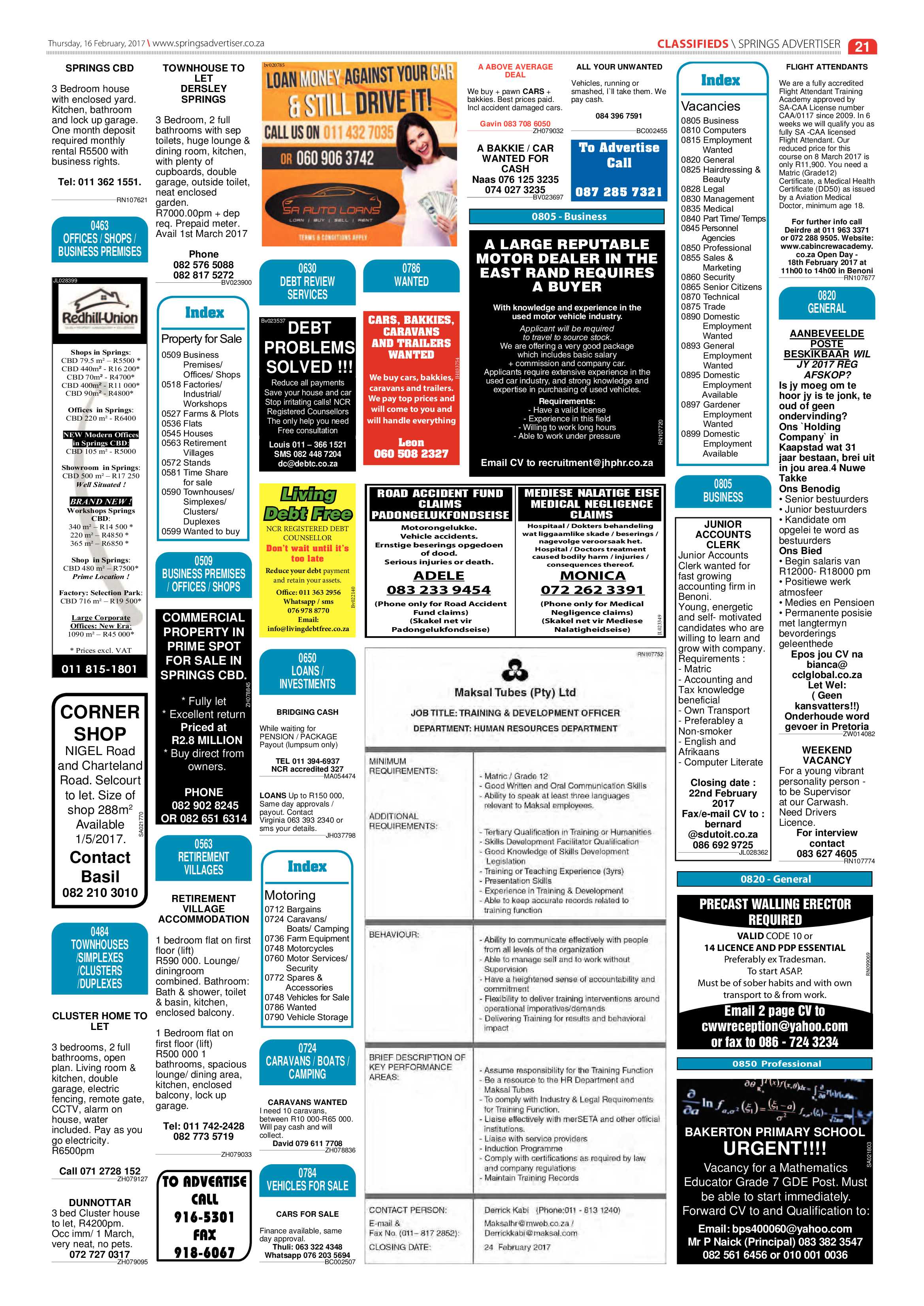 Springs Advertiser 16 February 2017 page 21