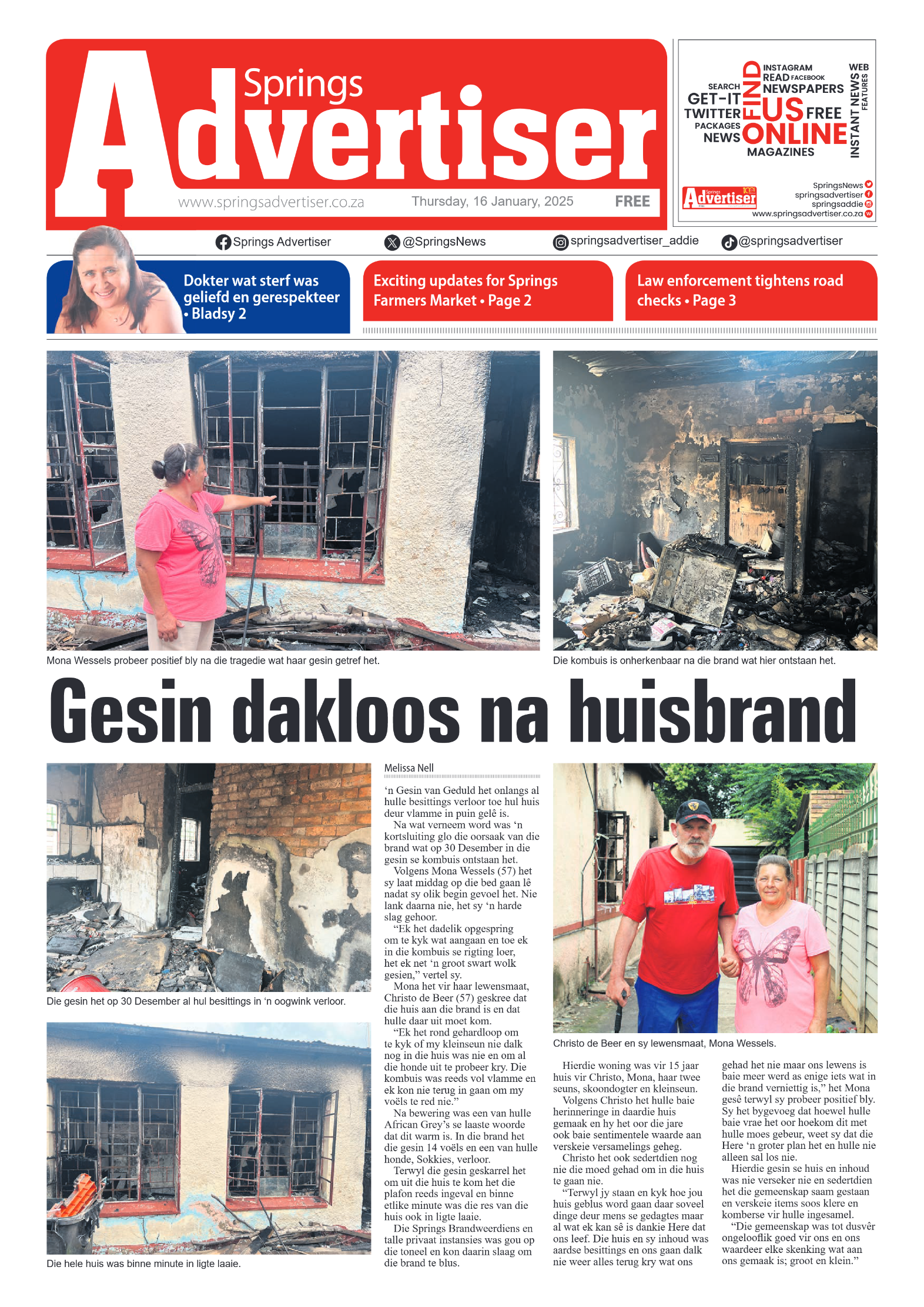 Springs Advertiser 16 January 2025 page 1