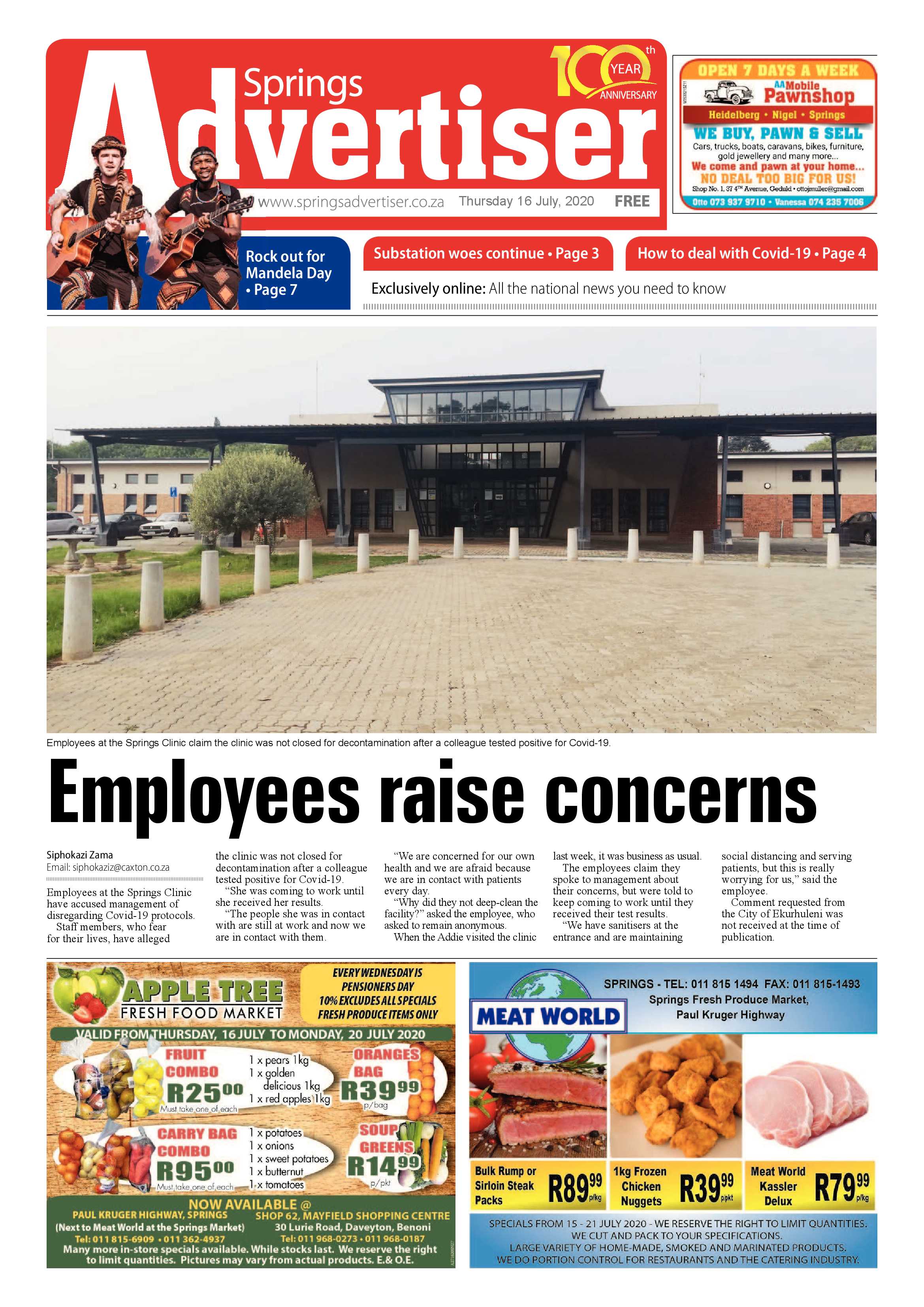 Springs Advertiser 16 July 2020 page 1