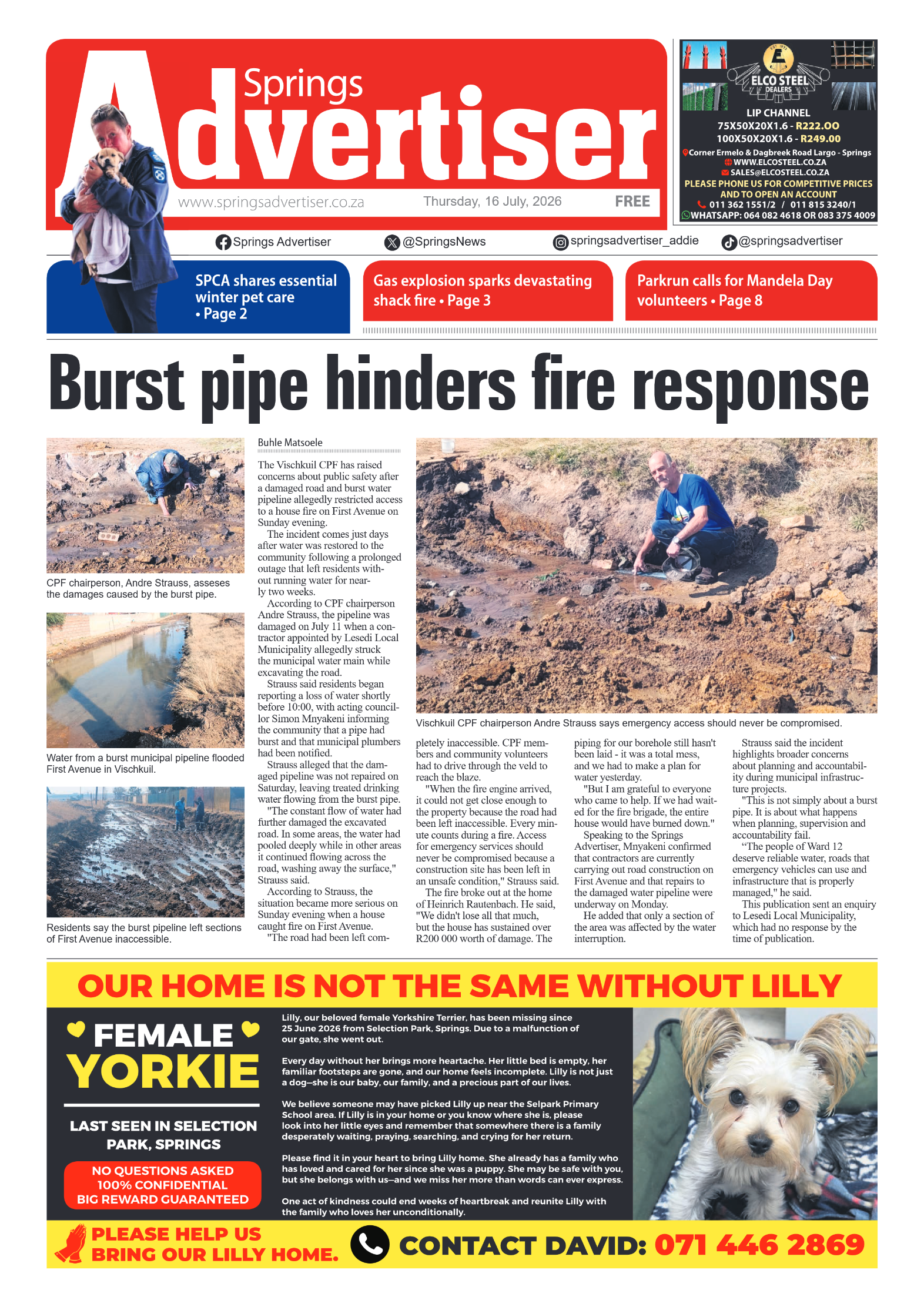 Springs Advertiser 16 July 2026 page 1
