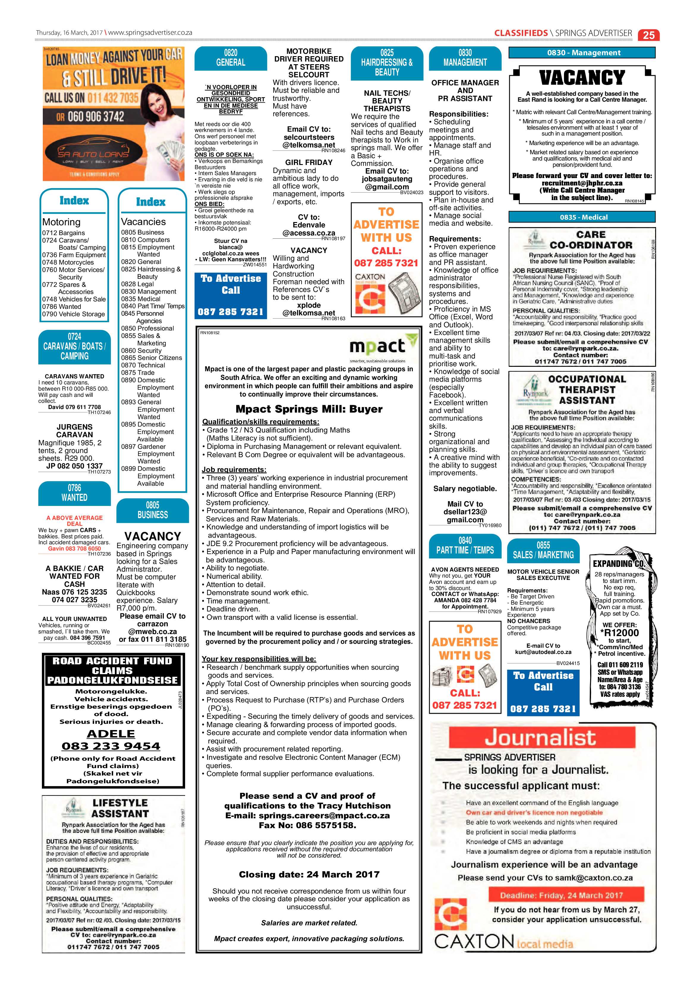 Springs Advertiser 16 March 2017 page 25