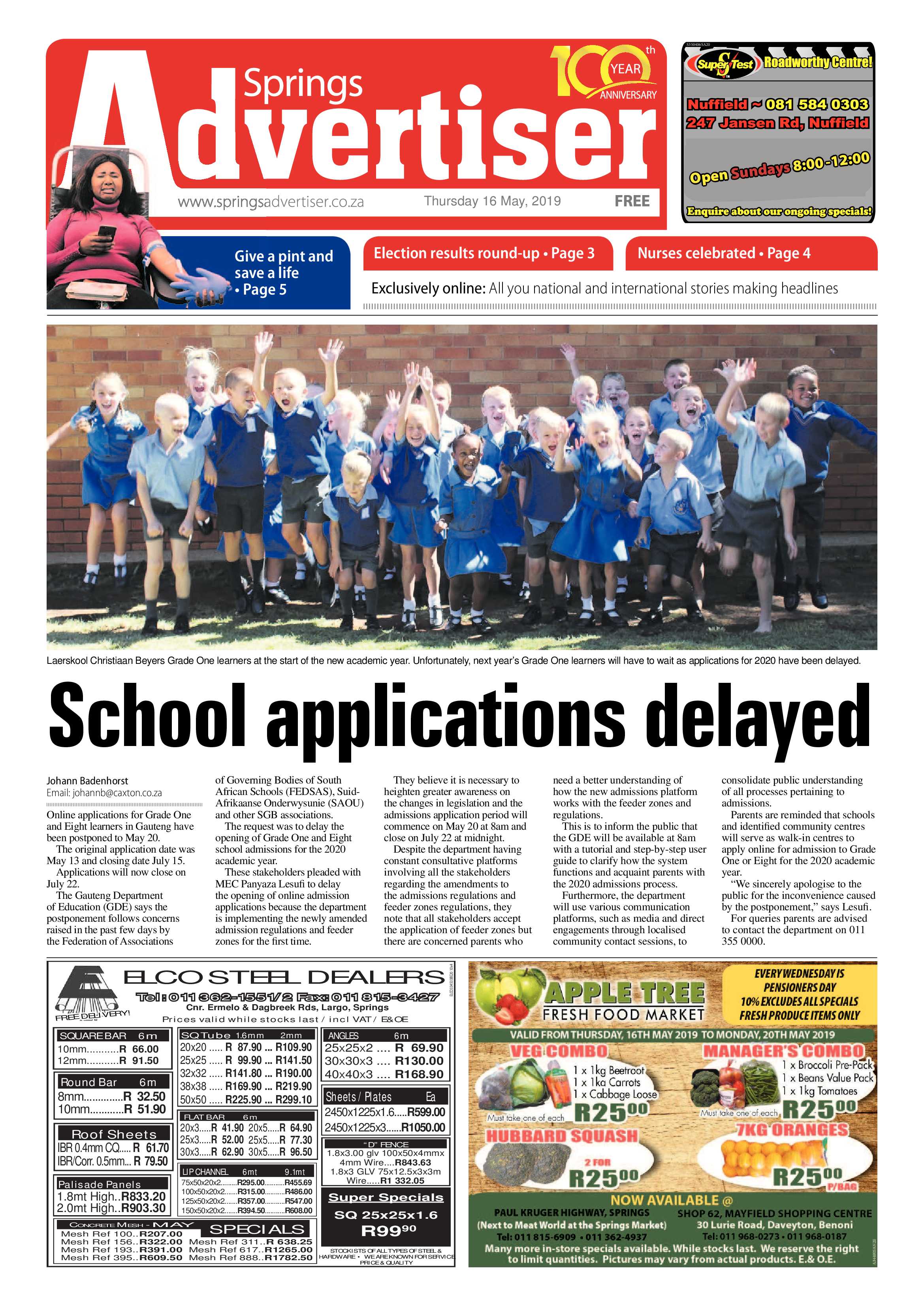 Springs Advertiser 16 May 2019 page 1