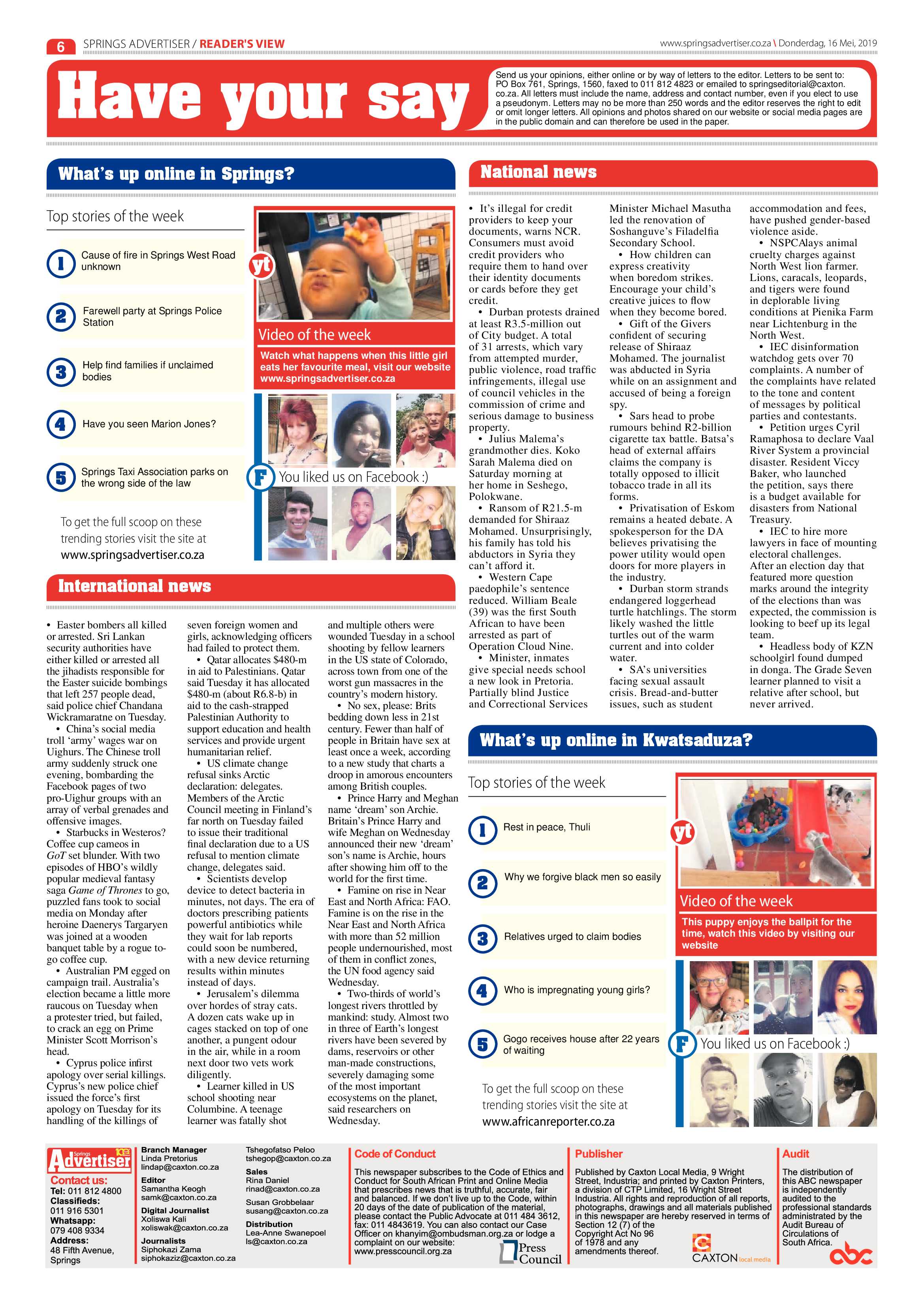 Springs Advertiser 16 May 2019 page 6
