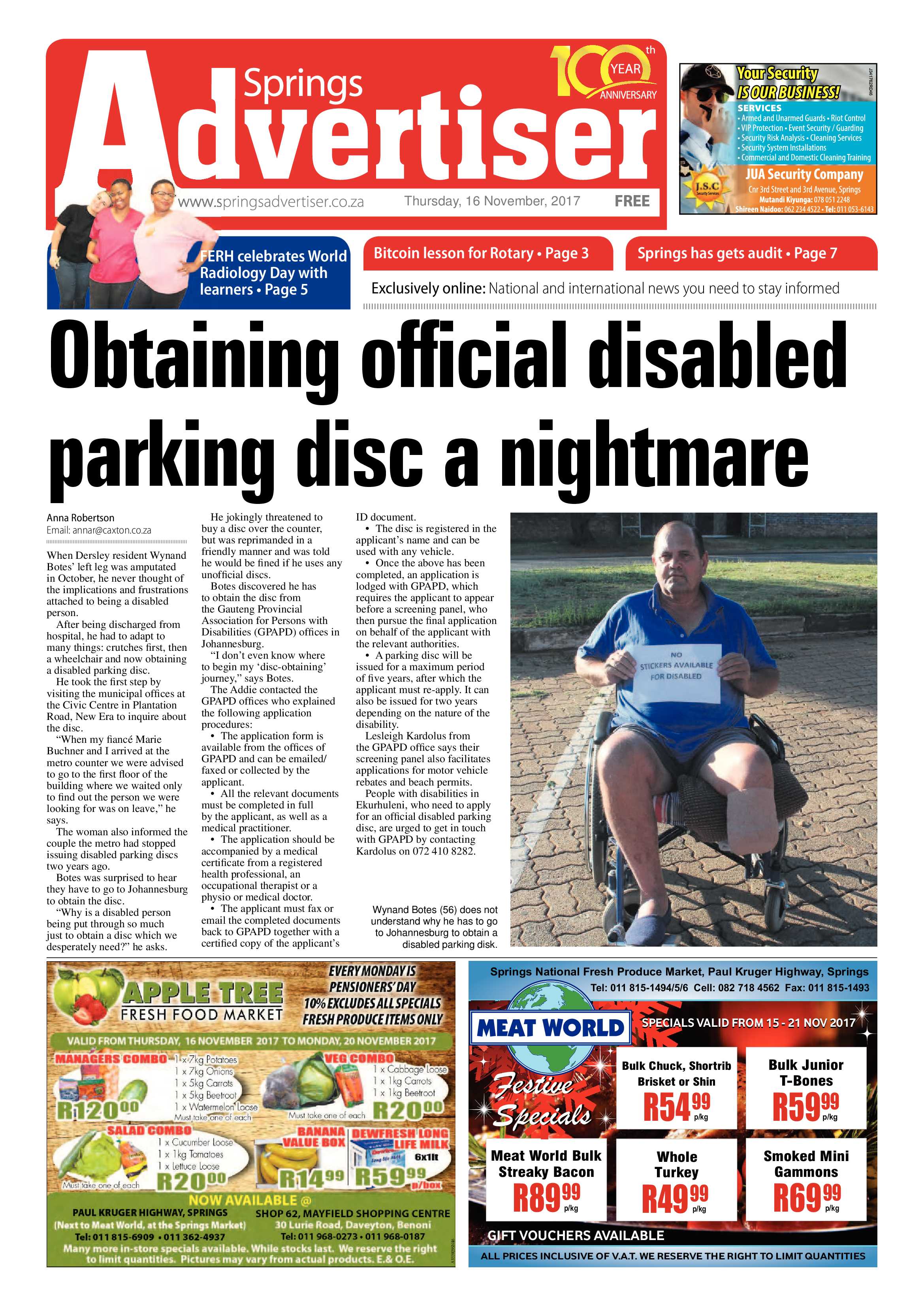 Springs Advertiser 16 November 2017 page 1