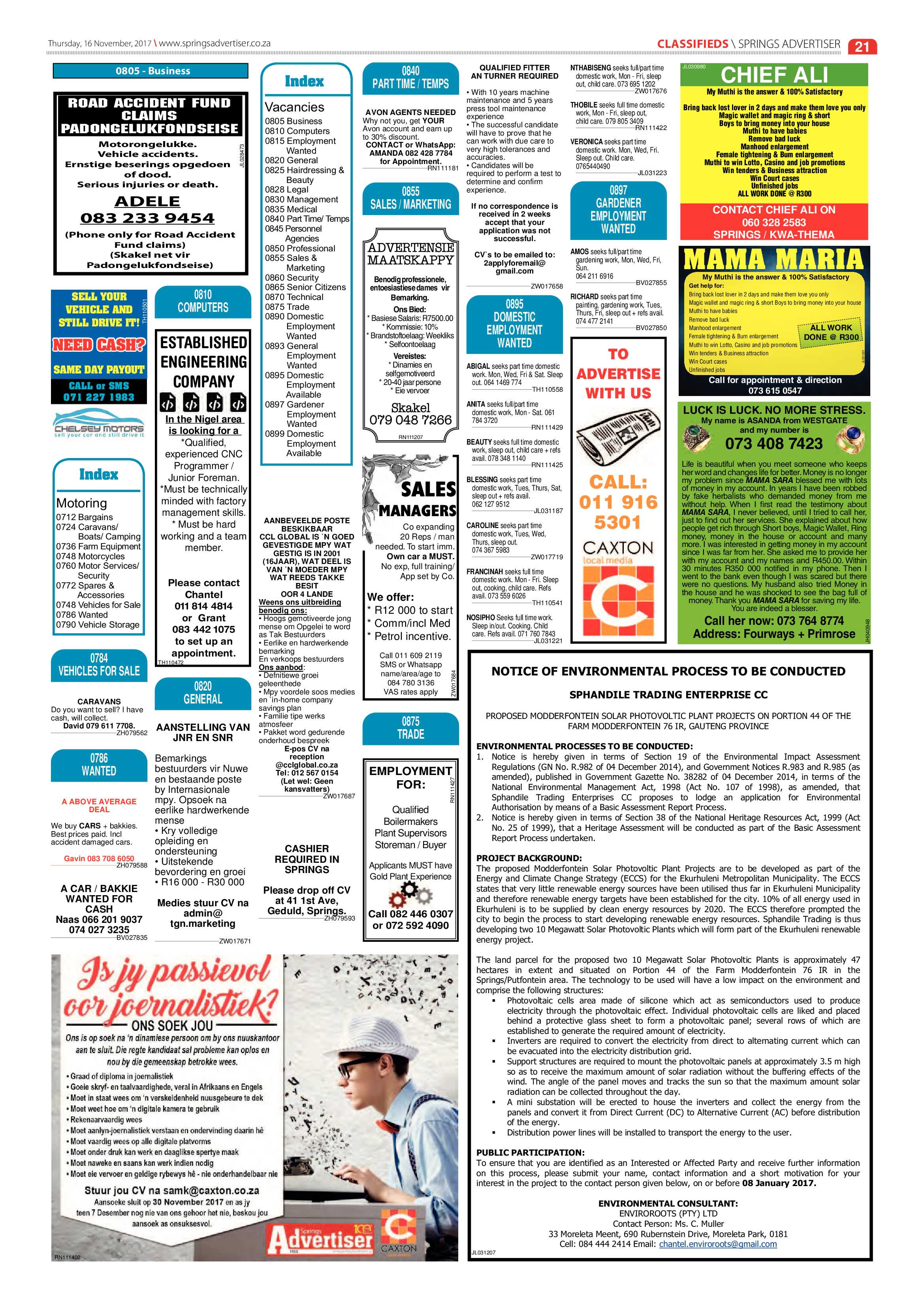 Springs Advertiser 16 November 2017 page 21