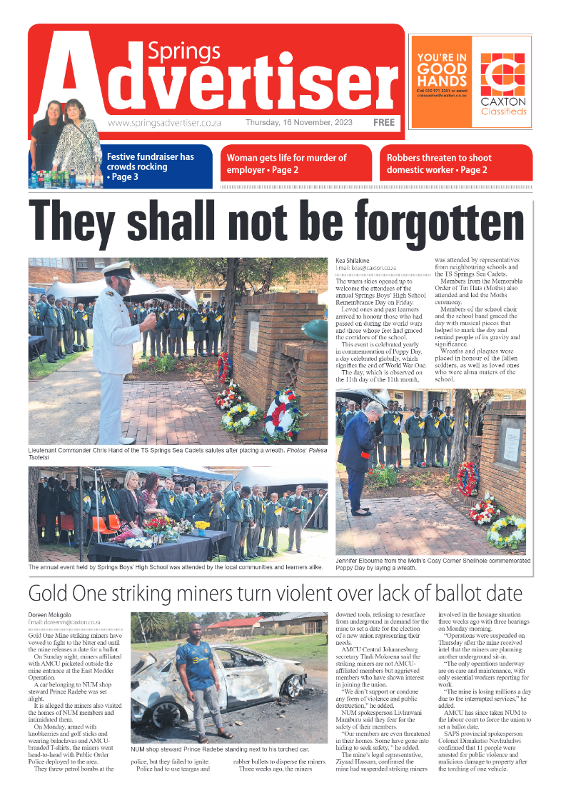 Springs Advertiser 16 November 2023 page 1