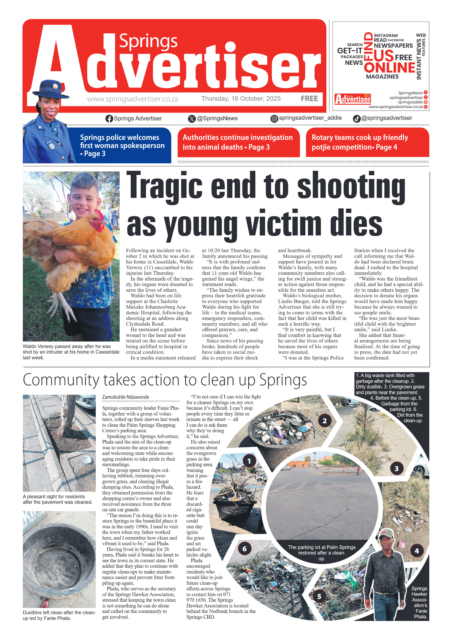 Springs Advertiser 16 October 2025 page 1