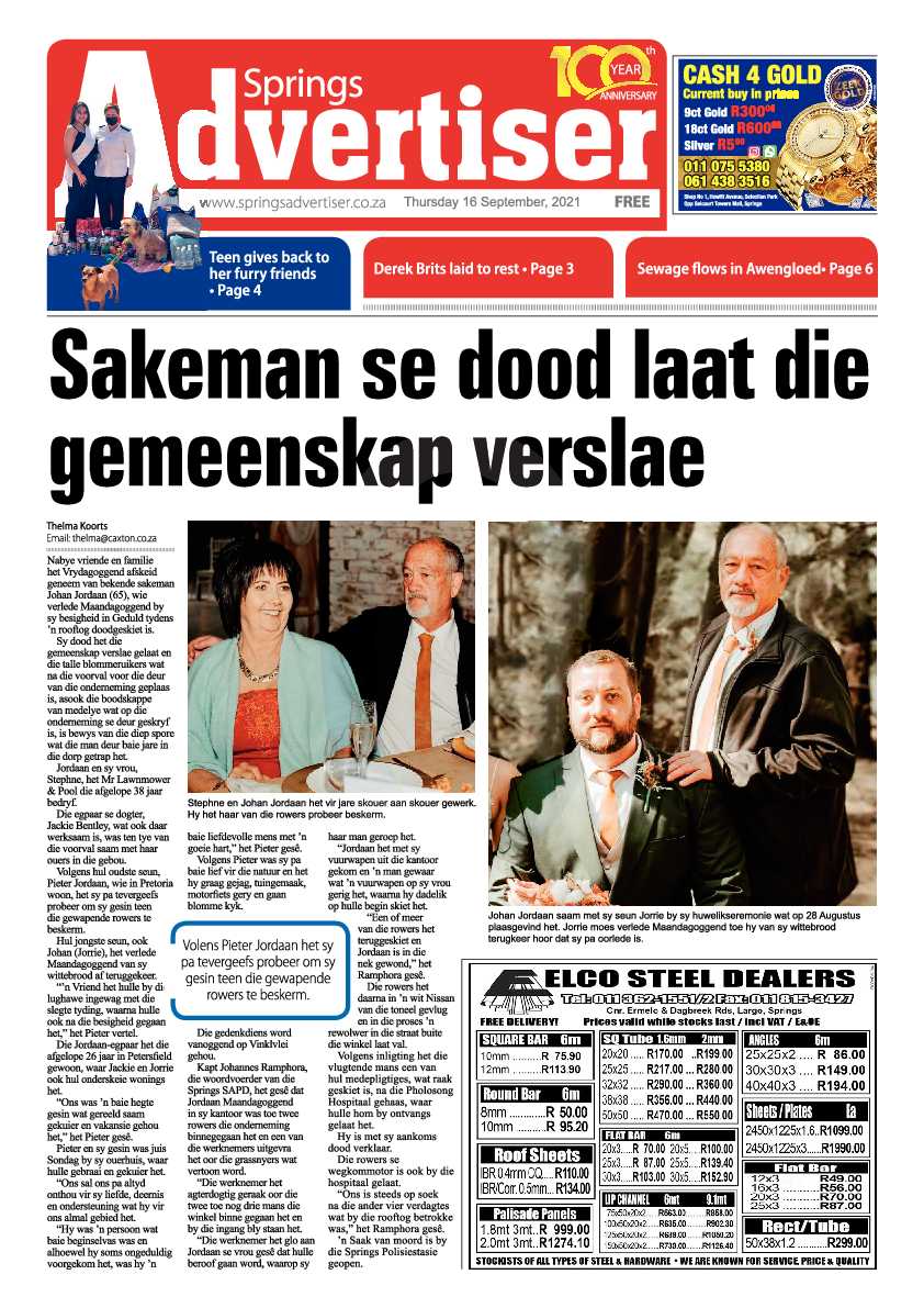 Springs Advertiser 16 September 2021 page 1