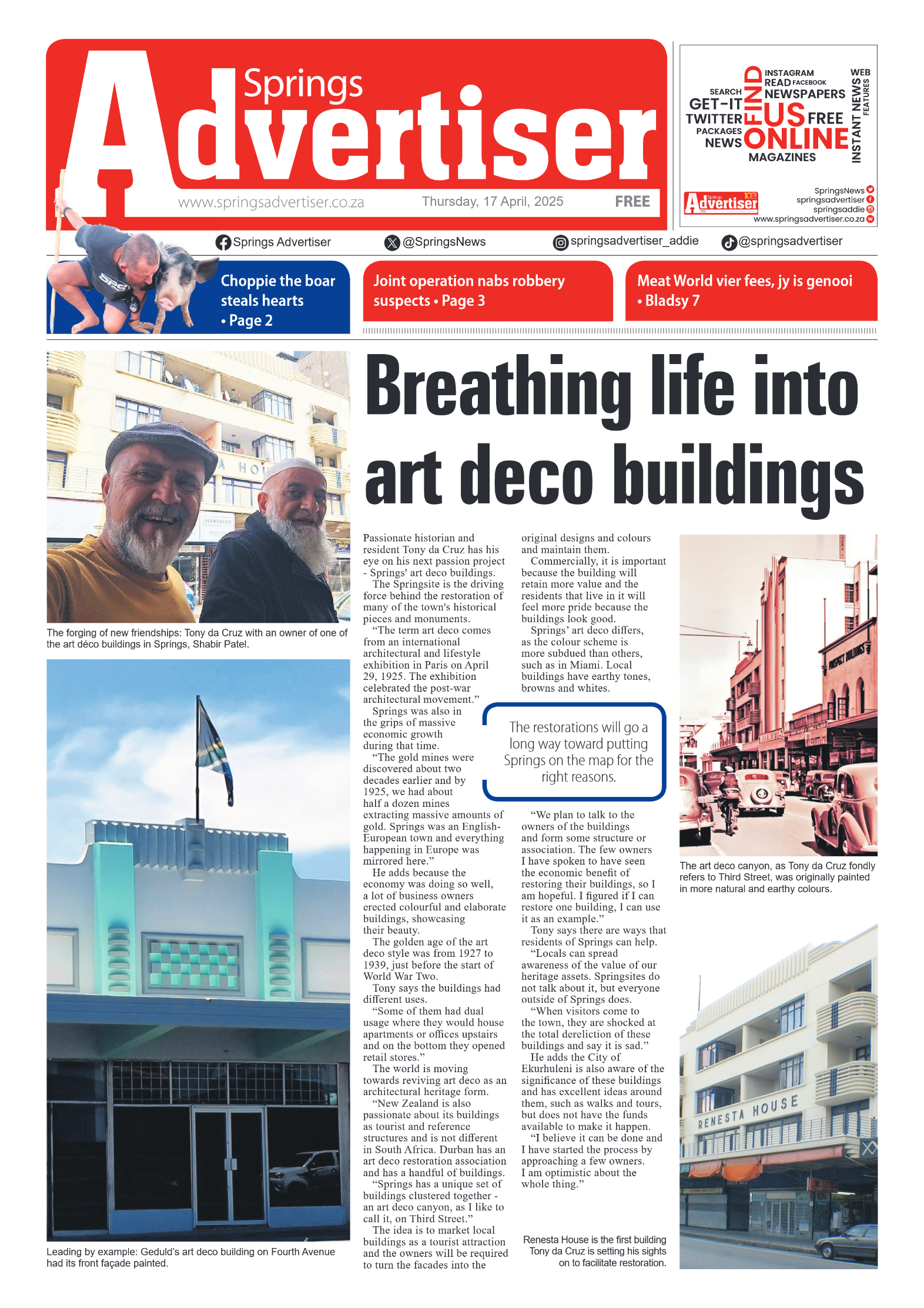 Springs Advertiser 17 Apil 2025 page 1