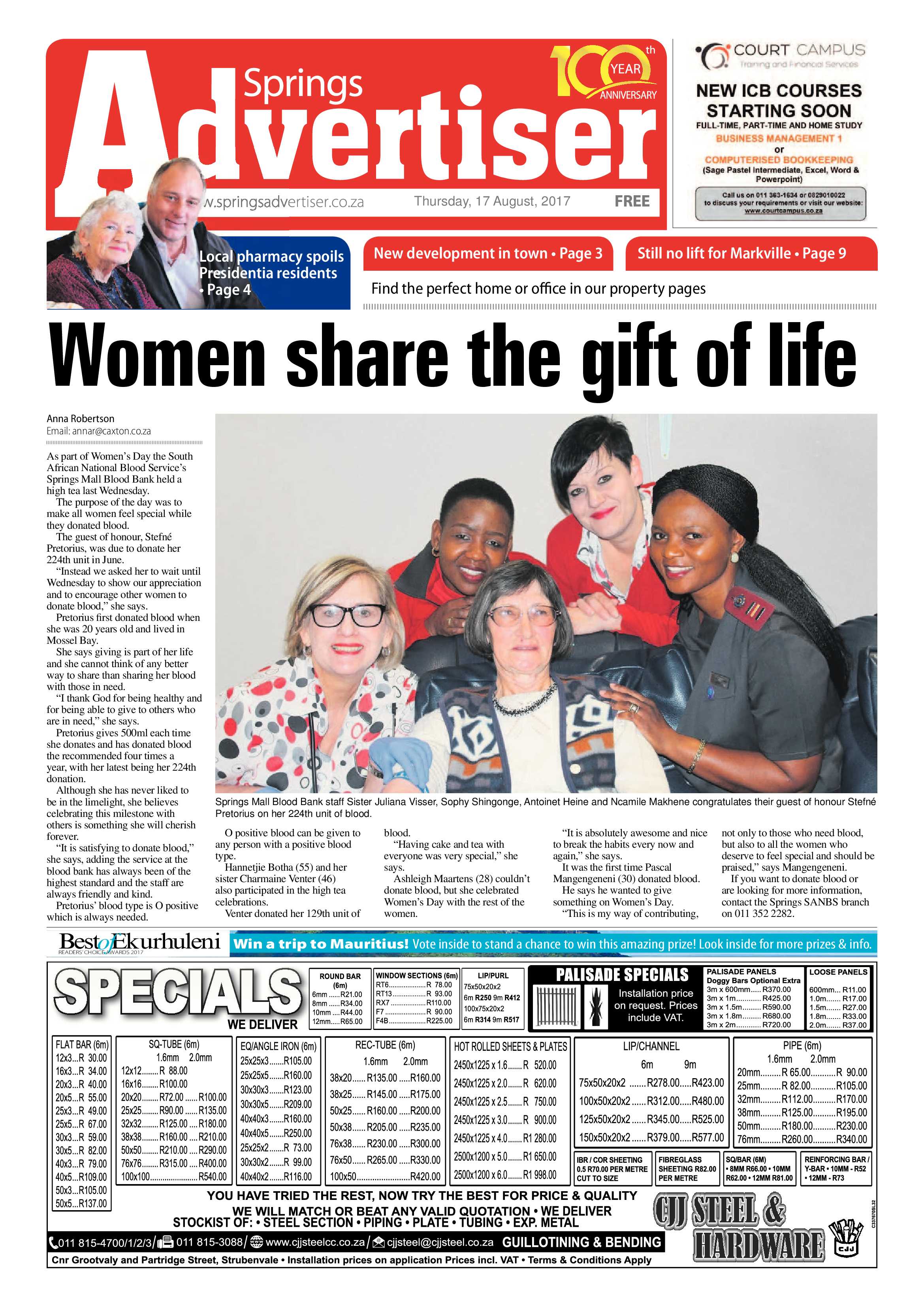 Springs Advertiser 17 August 2017 page 1