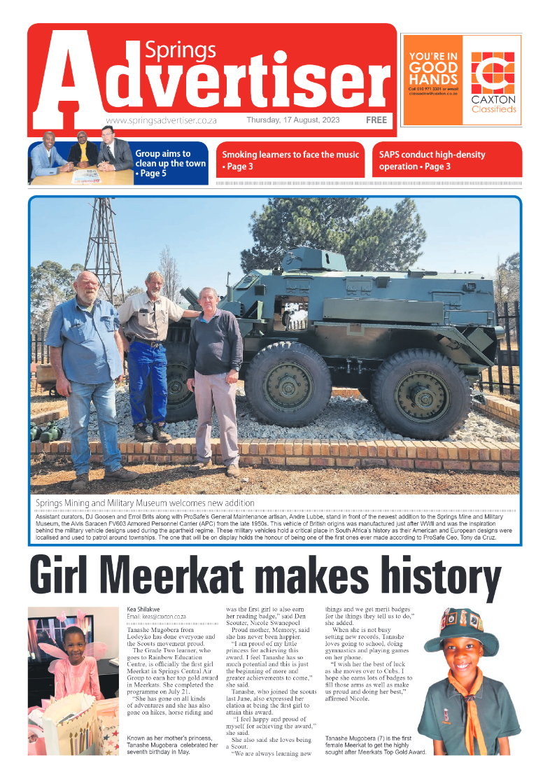 Springs Advertiser 17 August 2023 page 1