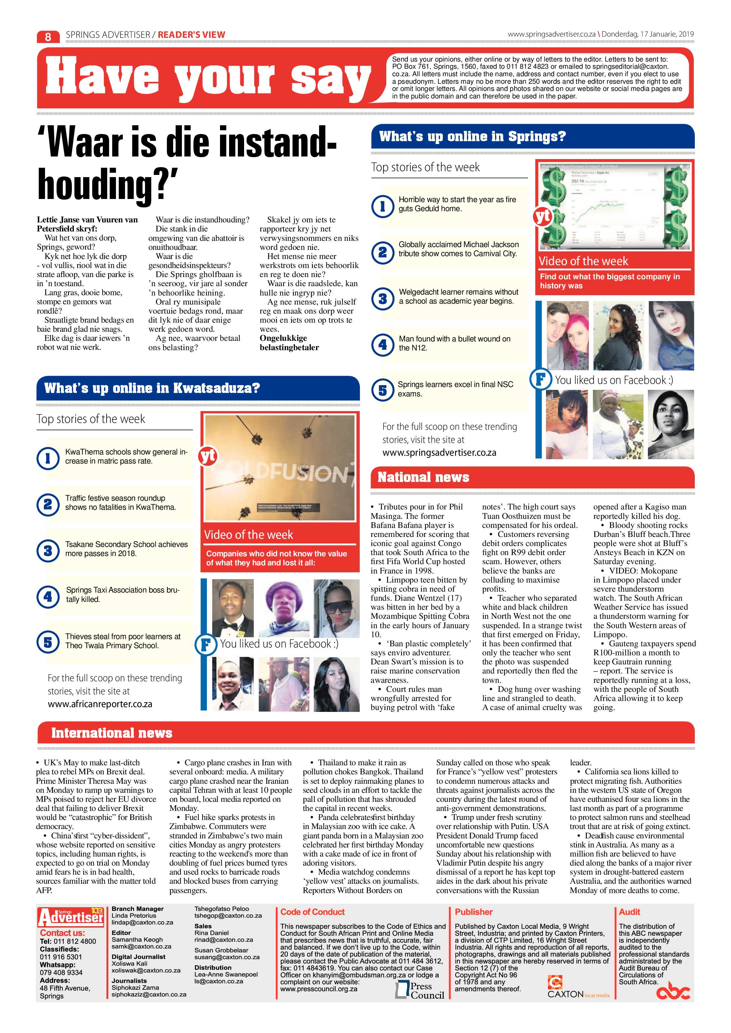 Springs Advertiser 17 January 2019 page 8