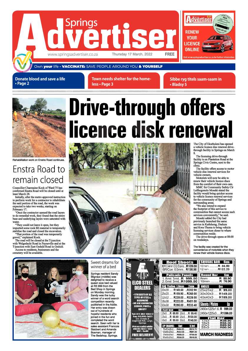 Springs Advertiser 17 March 2022 page 1
