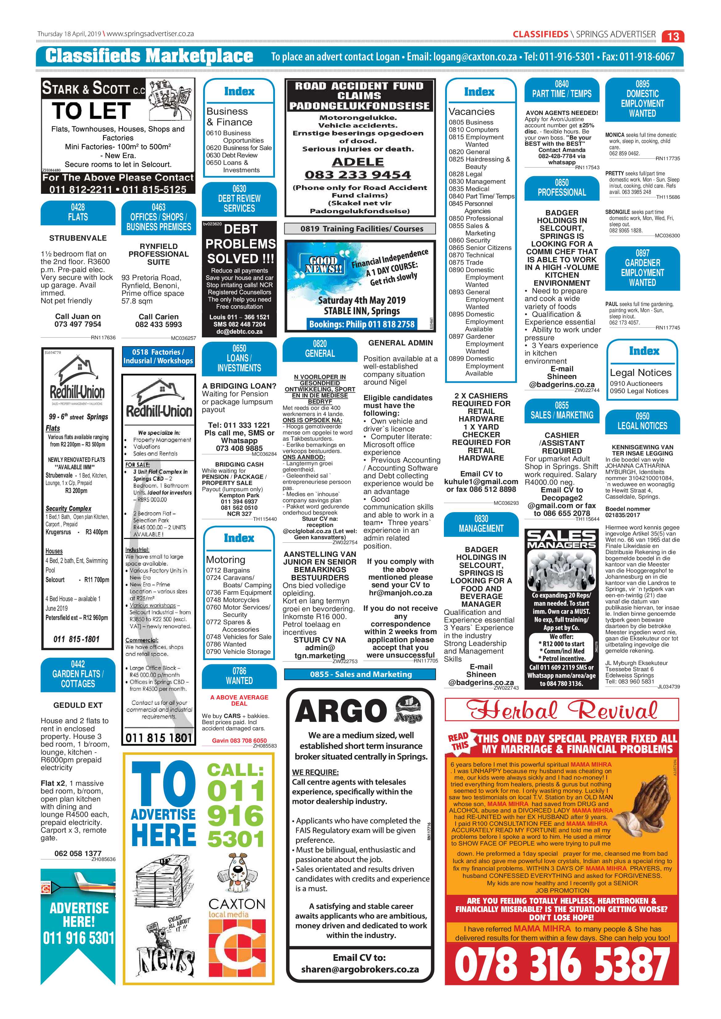 Springs Advertiser 18 April 2019 page 13