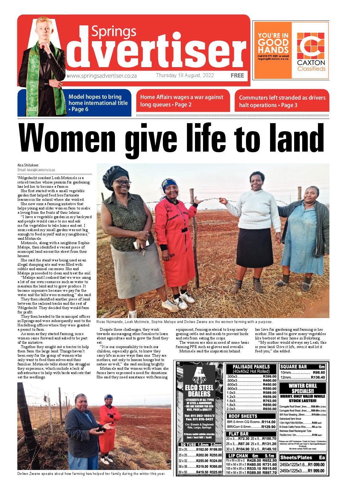 Springs Advertiser 18 August 2022 page 1