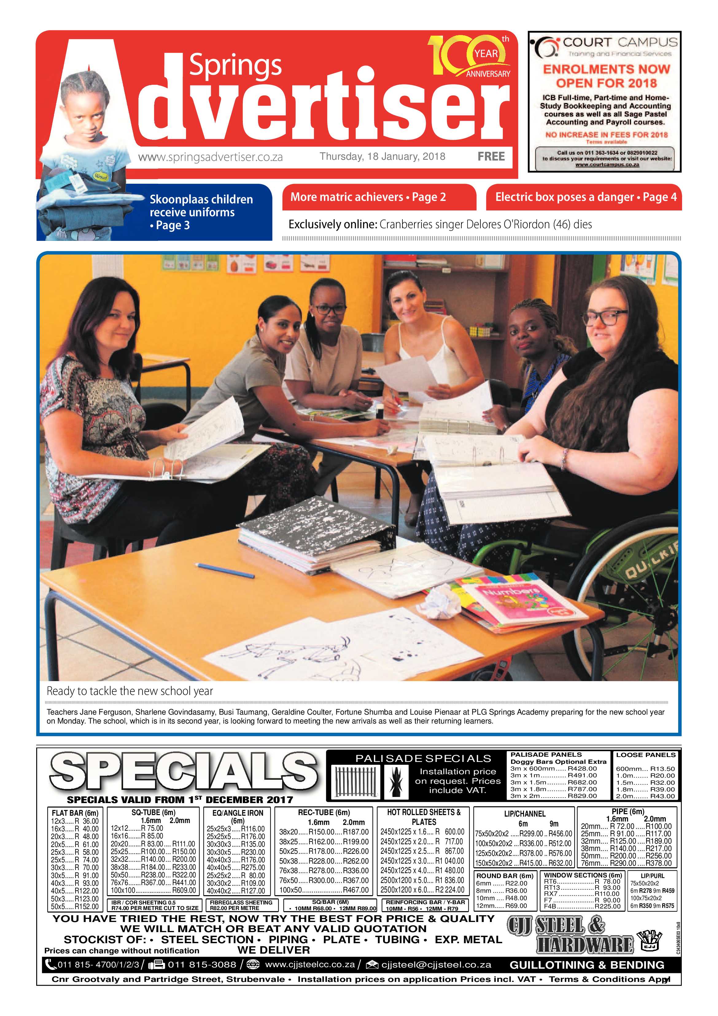 Springs Advertiser 18 January 2018 page 1