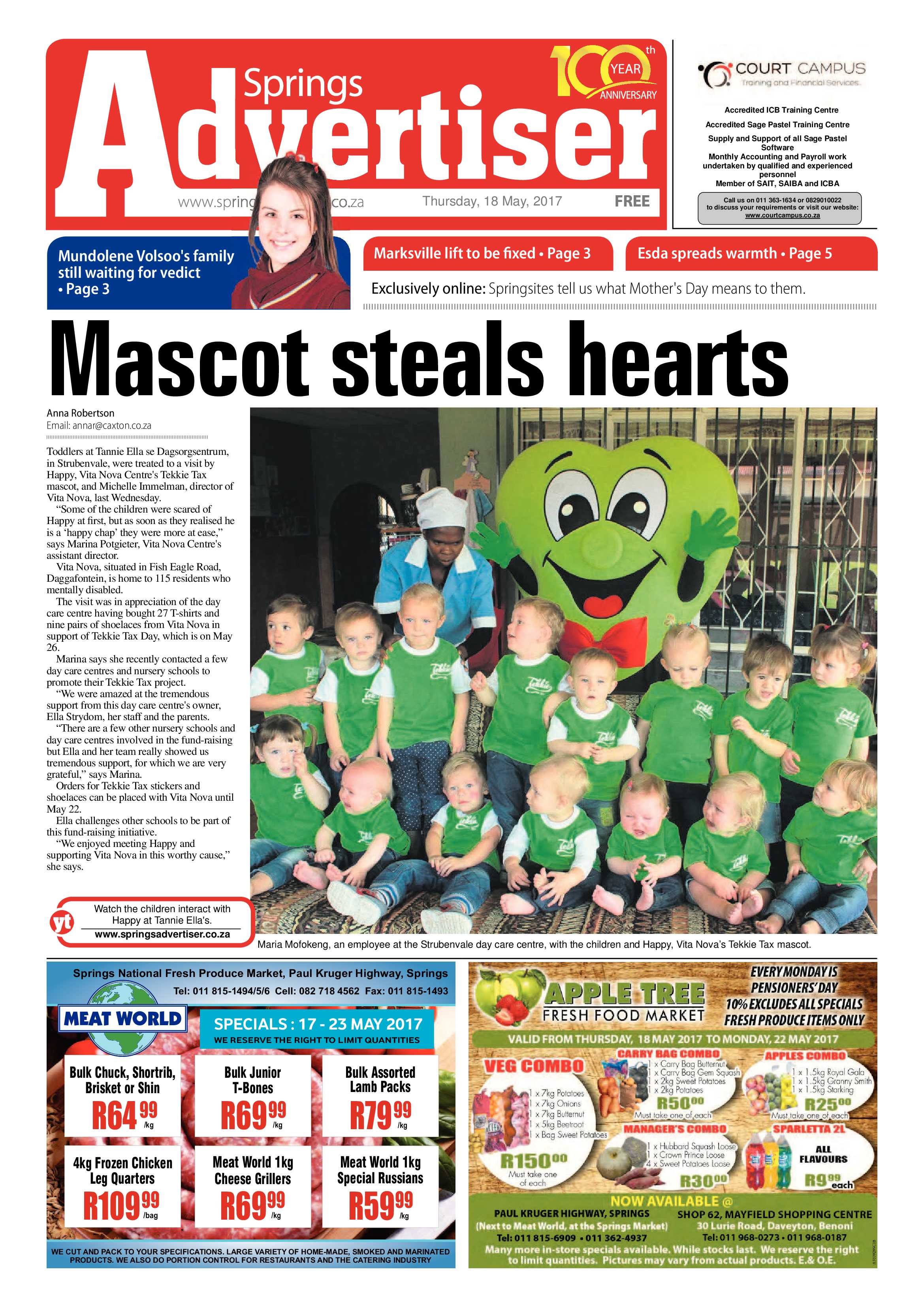 Springs Advertiser 18 May 2017 page 1