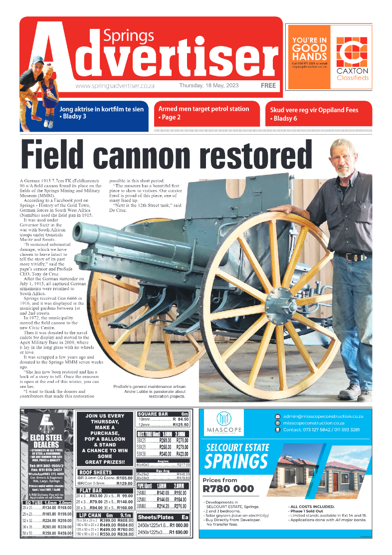 Springs Advertiser 18 May 2023 page 1