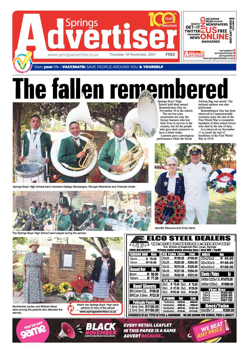 Springs Advertiser 18 November 2021 page 1