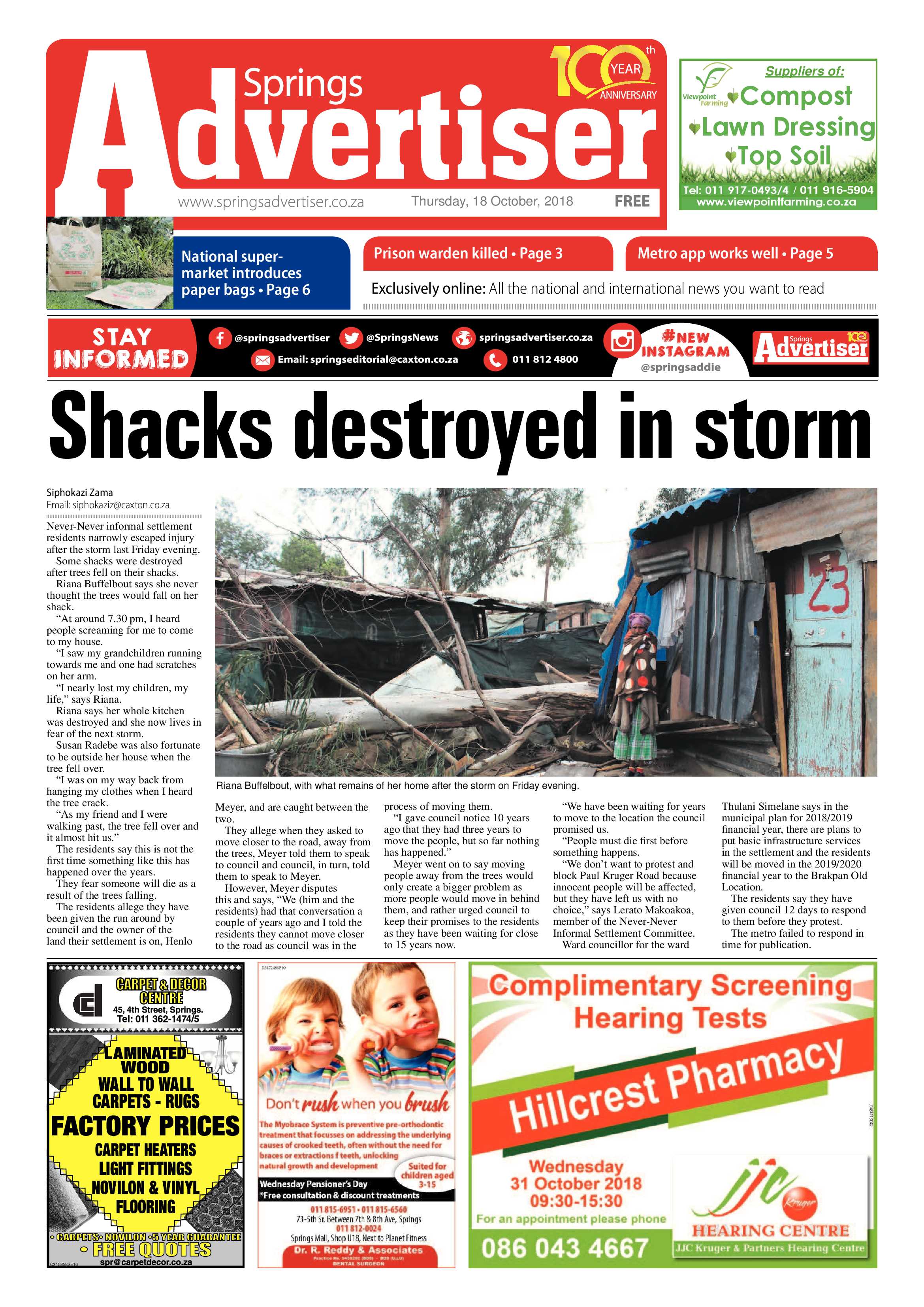 Springs Advertiser 18 October 2018 page 1