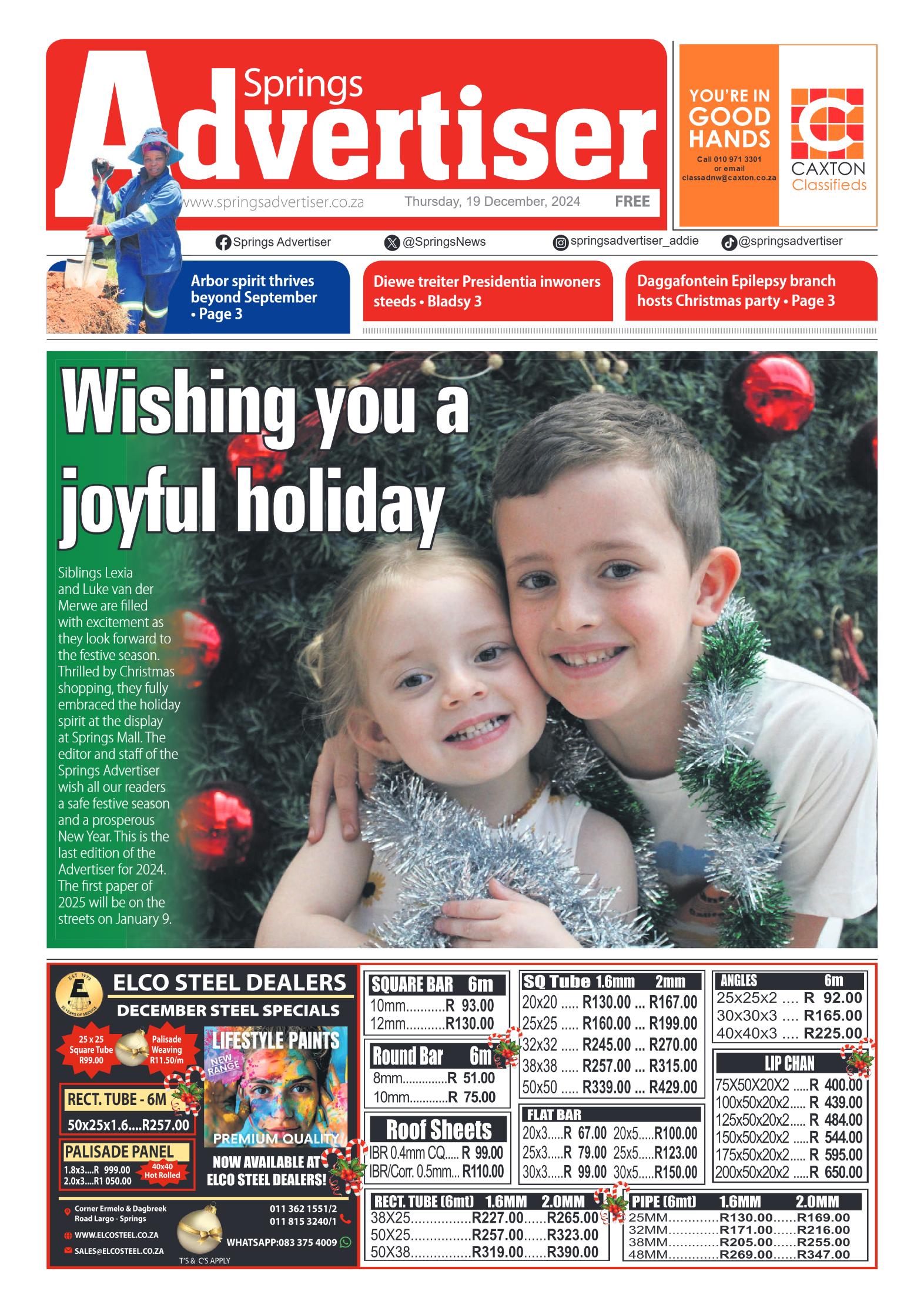 Springs Advertiser 19 December 2024 page 1