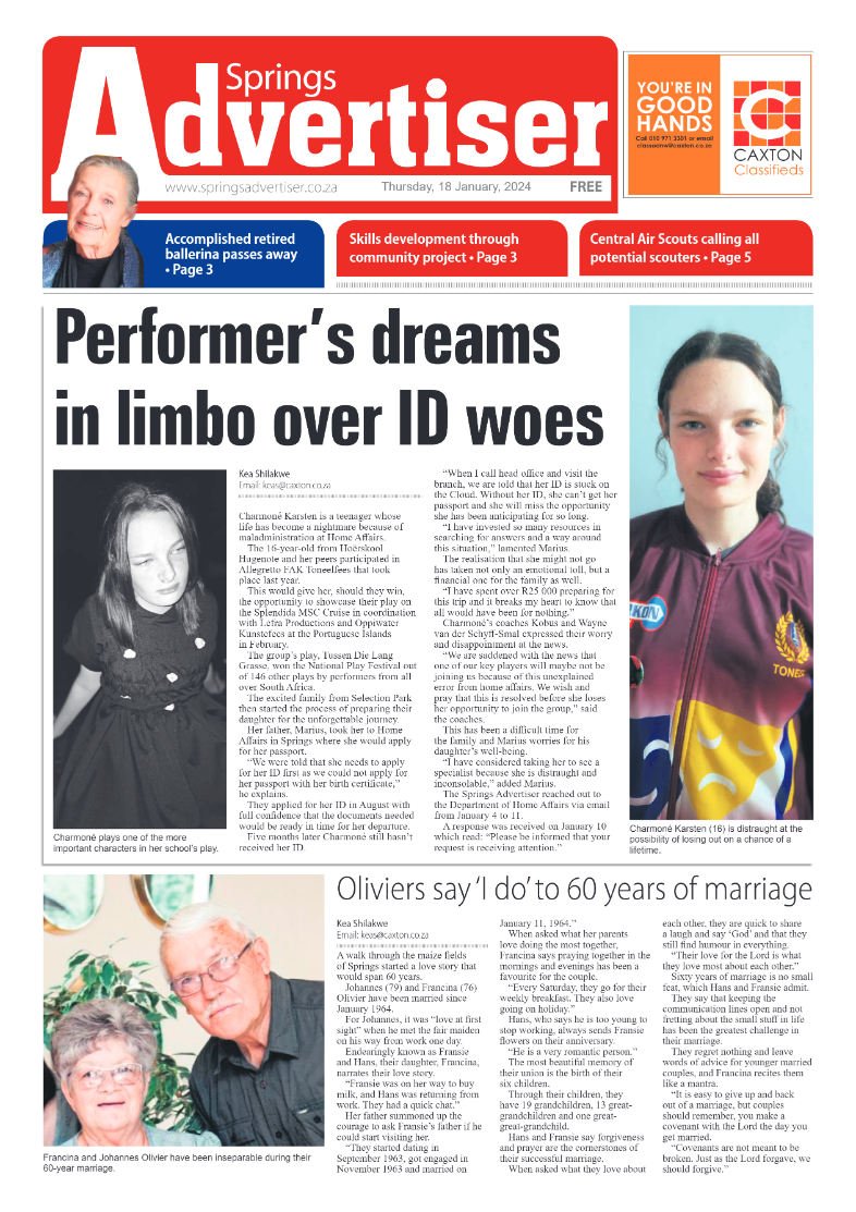 Springs Advertiser 19 January 2024 page 1
