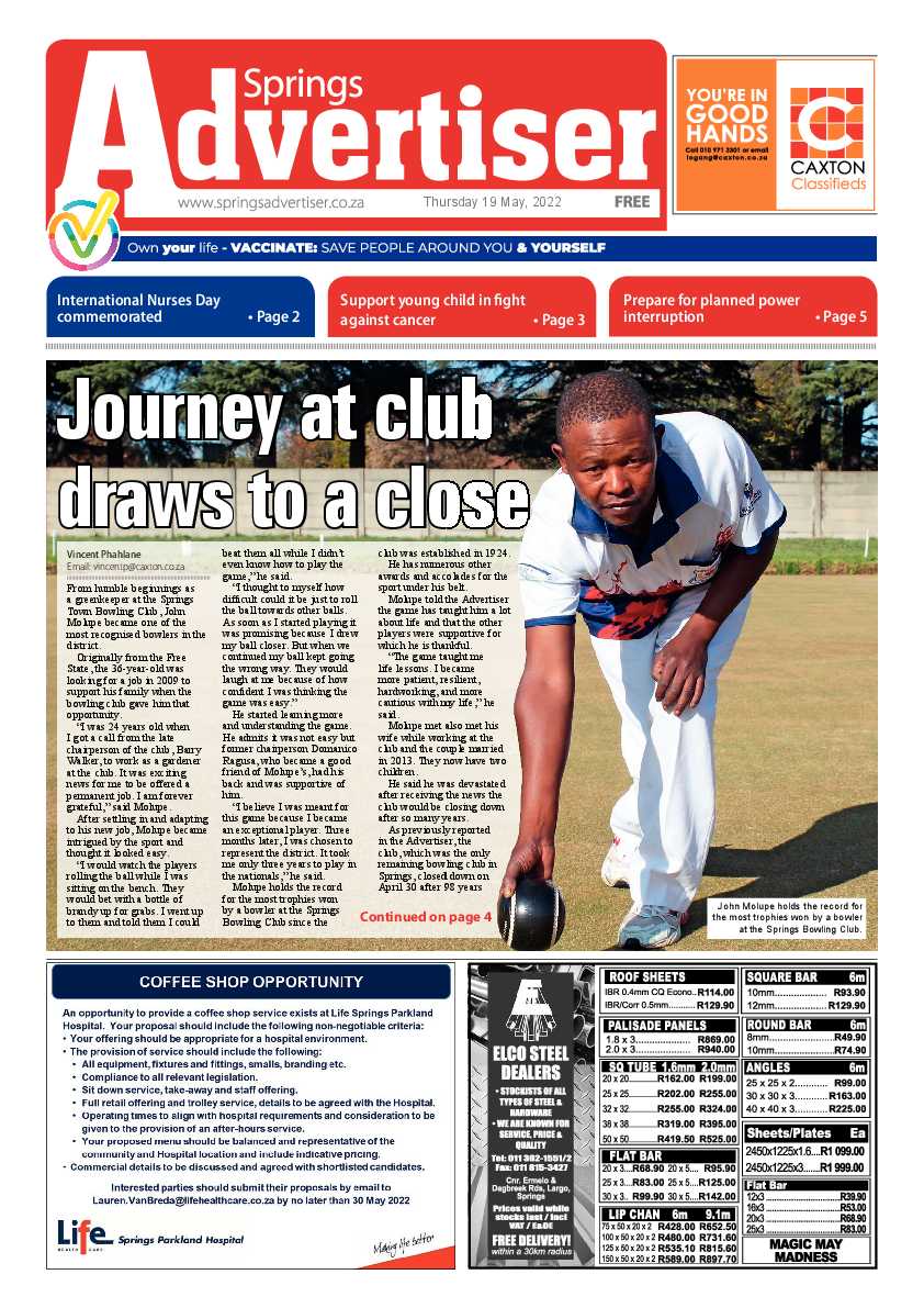 Springs Advertiser 19 May 2022 page 1