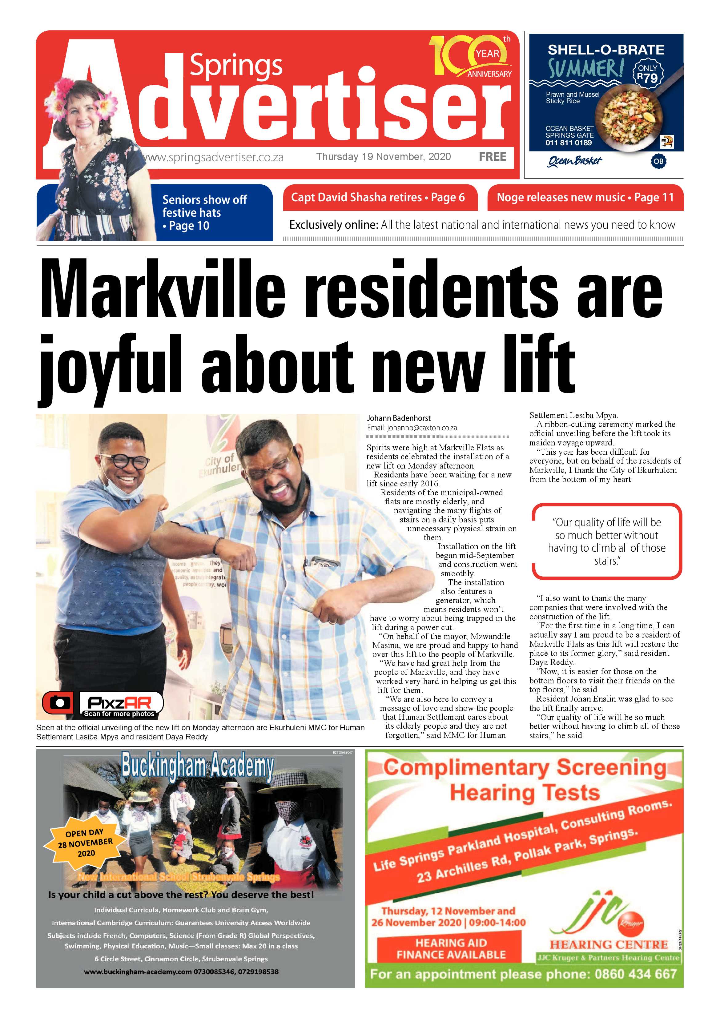 Springs Advertiser 19 November  2020 page 1
