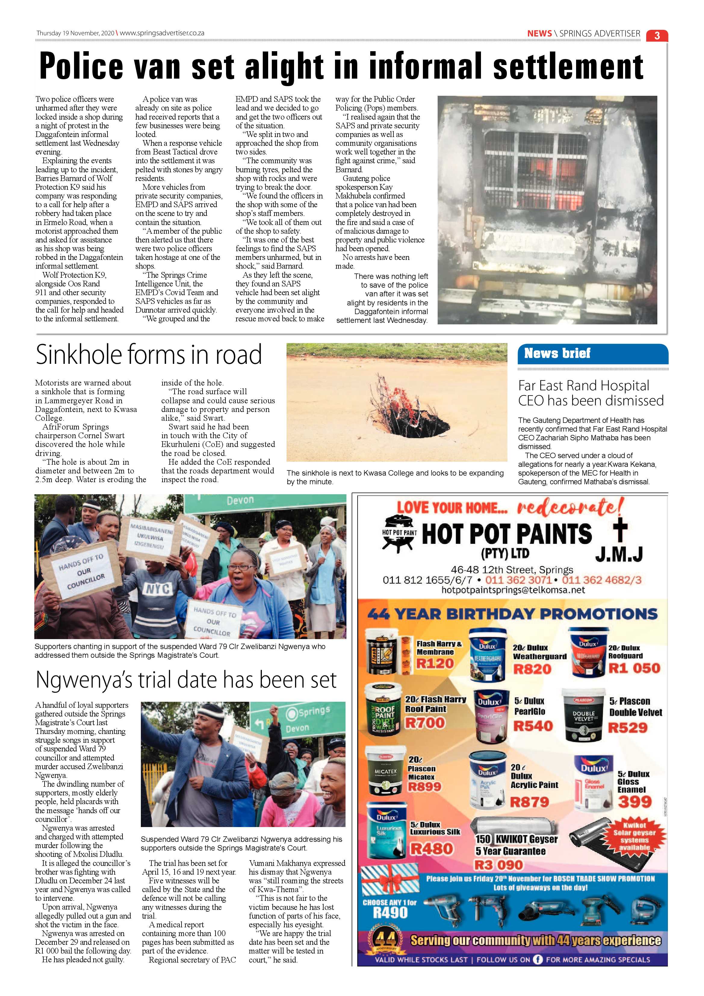 Springs Advertiser 19 November  2020 page 3