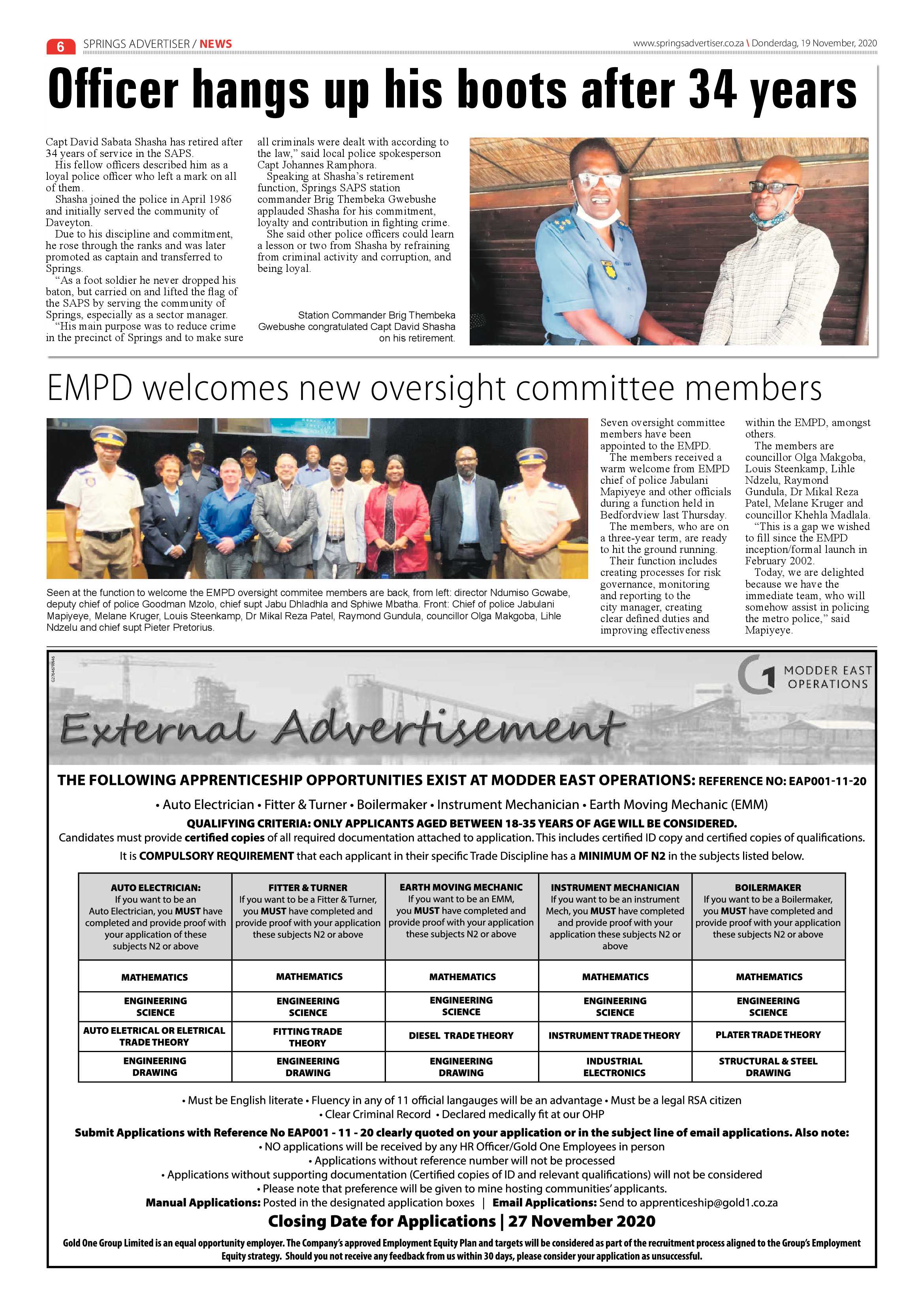 Springs Advertiser 19 November  2020 page 6