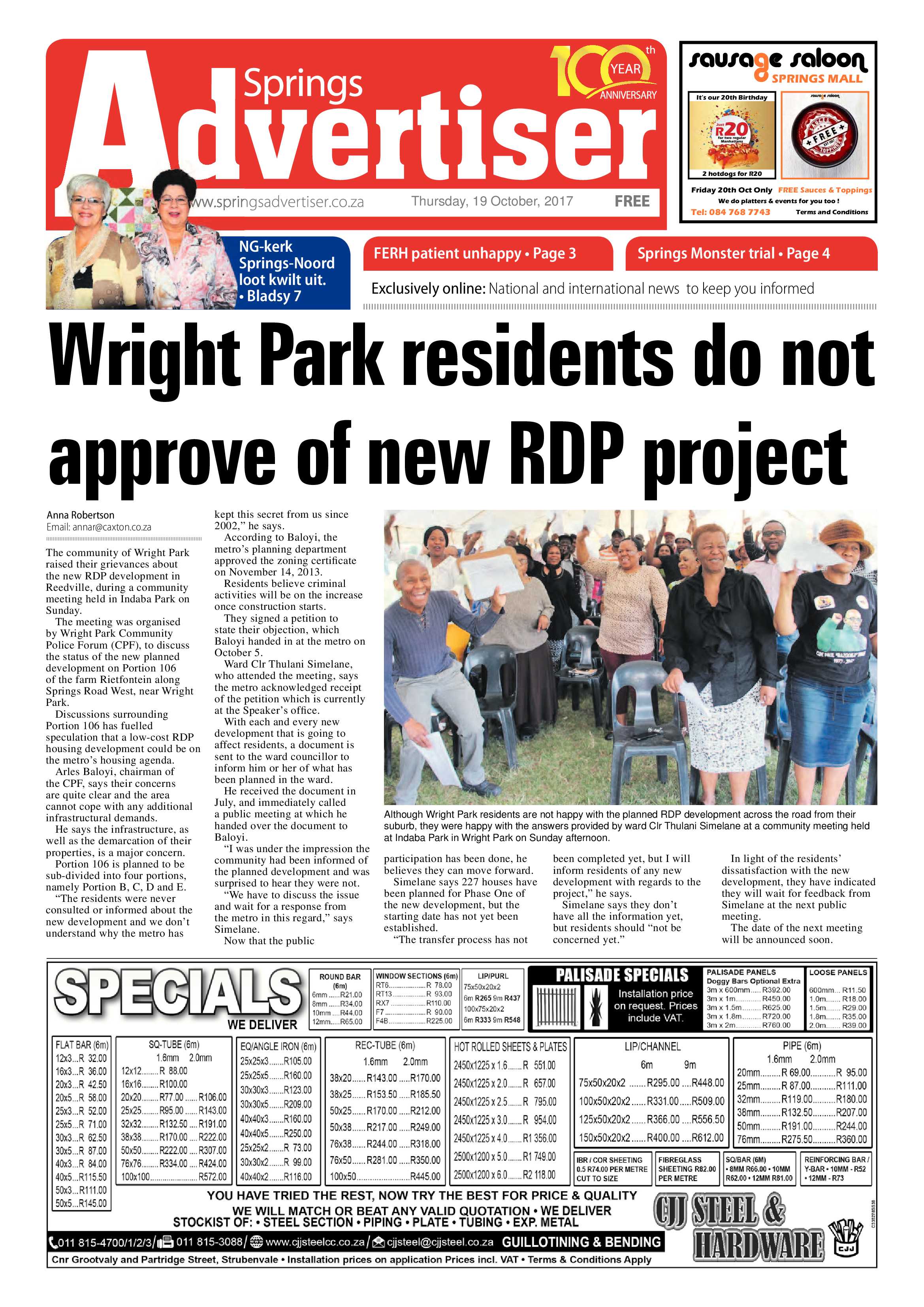 Springs Advertiser 19 October 2017 page 1