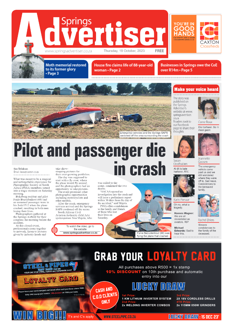 Springs Advertiser 19 October 2023 page 1