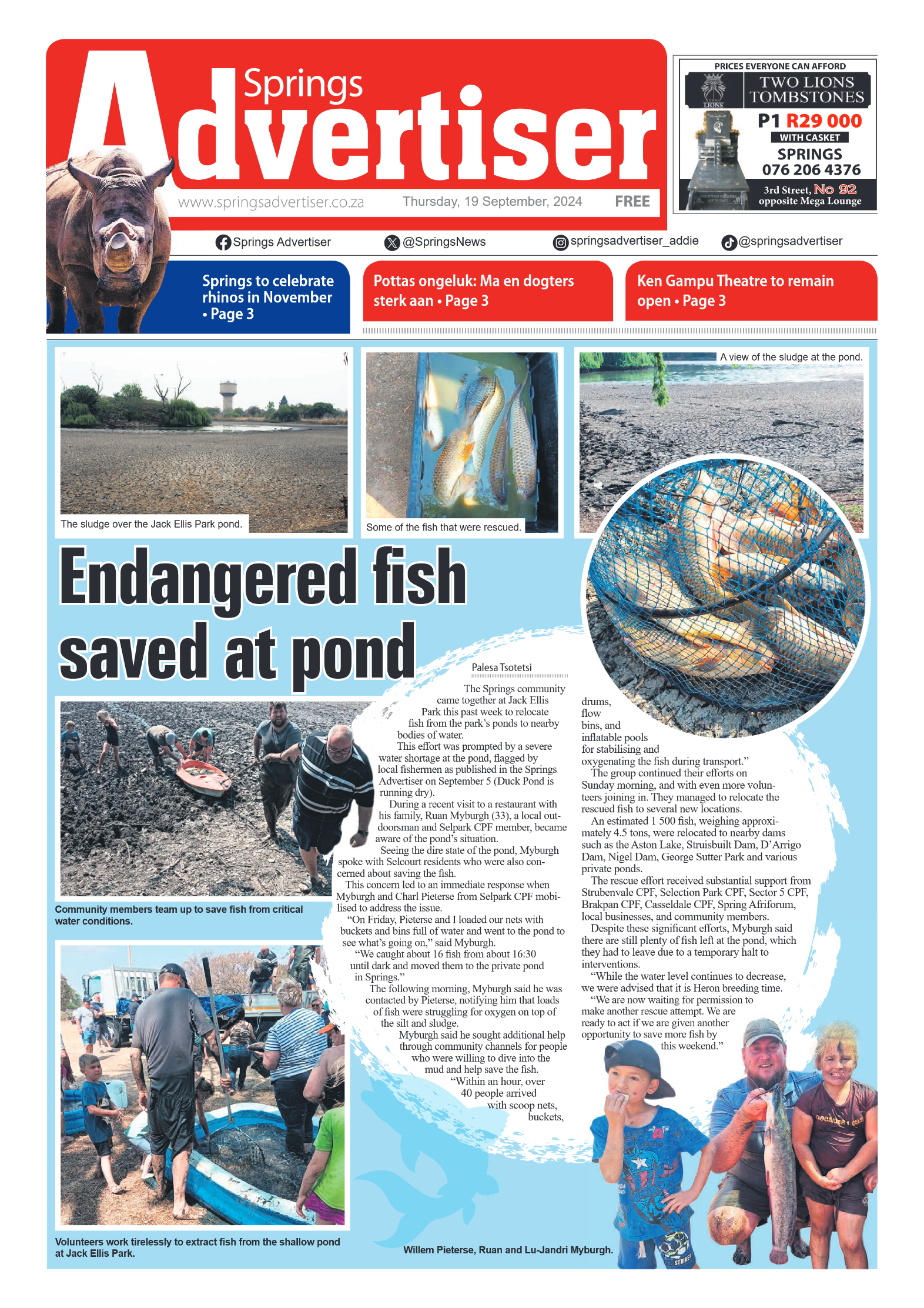 Springs Advertiser 19 September 2024 page 1